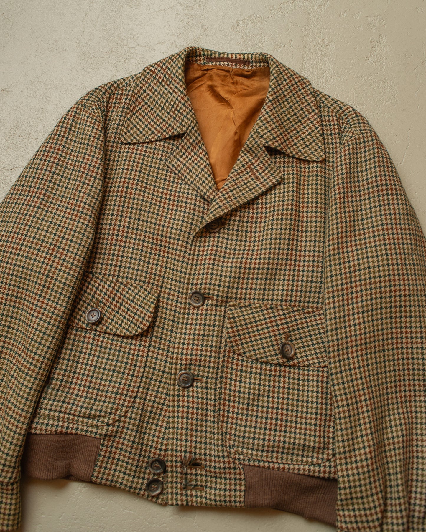 1940s/50s European Houndstooth Wool Sports Jacket beige - M/L