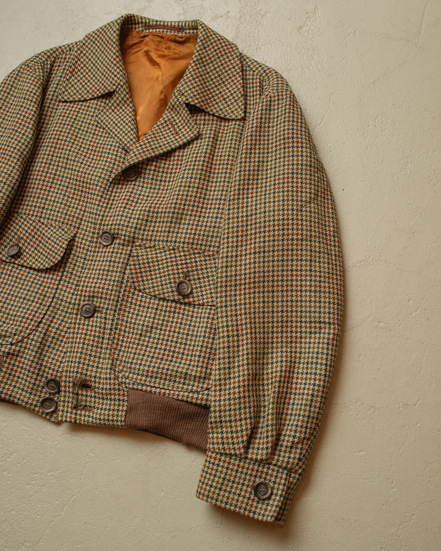 1940s/50s European Houndstooth Wool Sports Jacket beige - M/L
