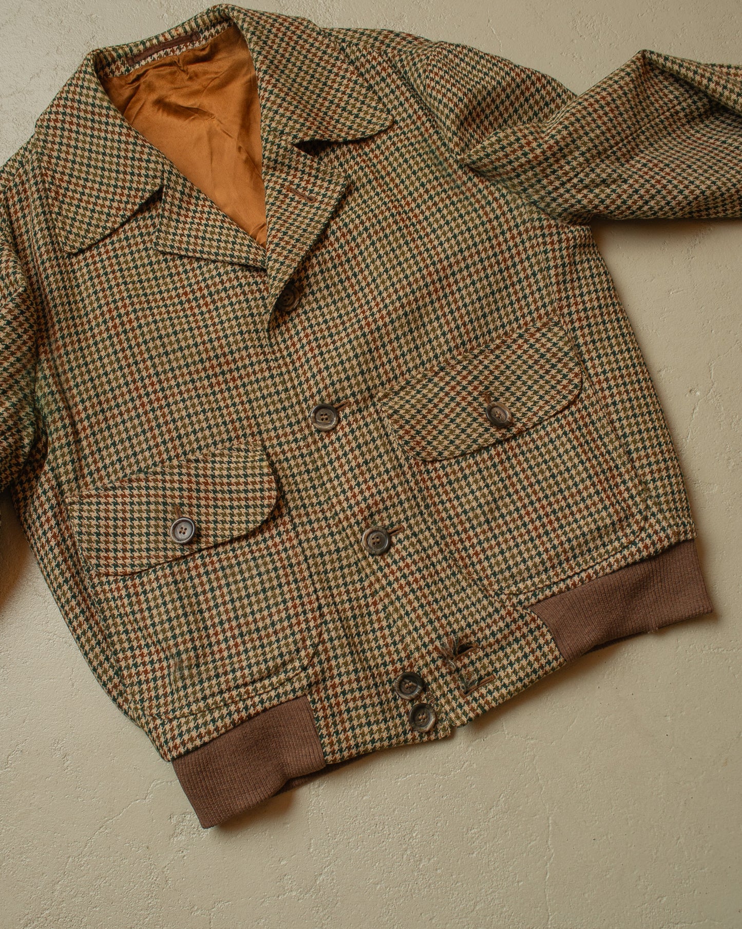 1940s/50s European Houndstooth Wool Sports Jacket beige - M/L