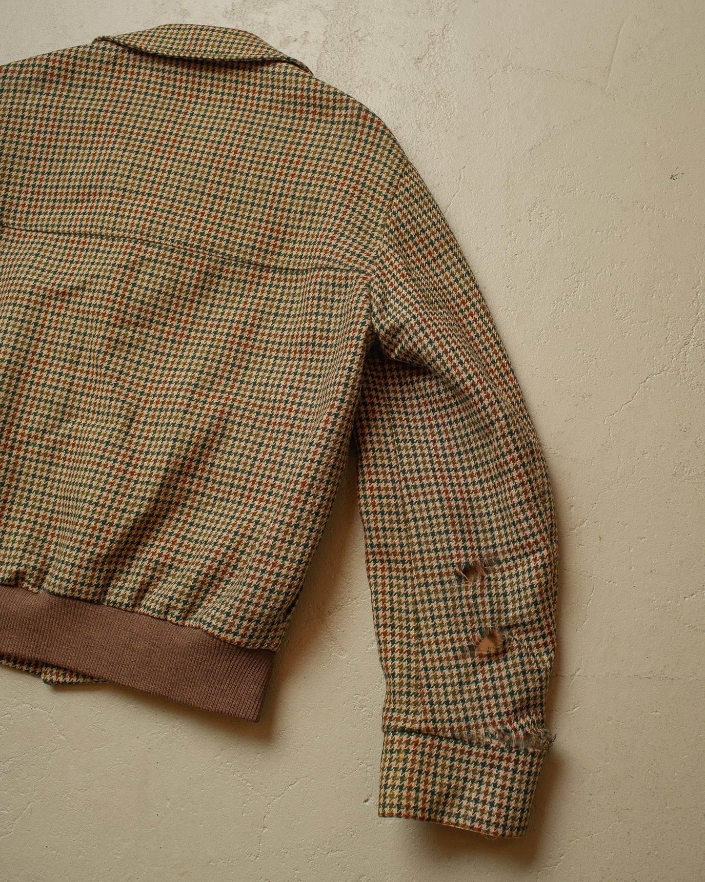 1940s/50s European Houndstooth Wool Sports Jacket beige - M/L