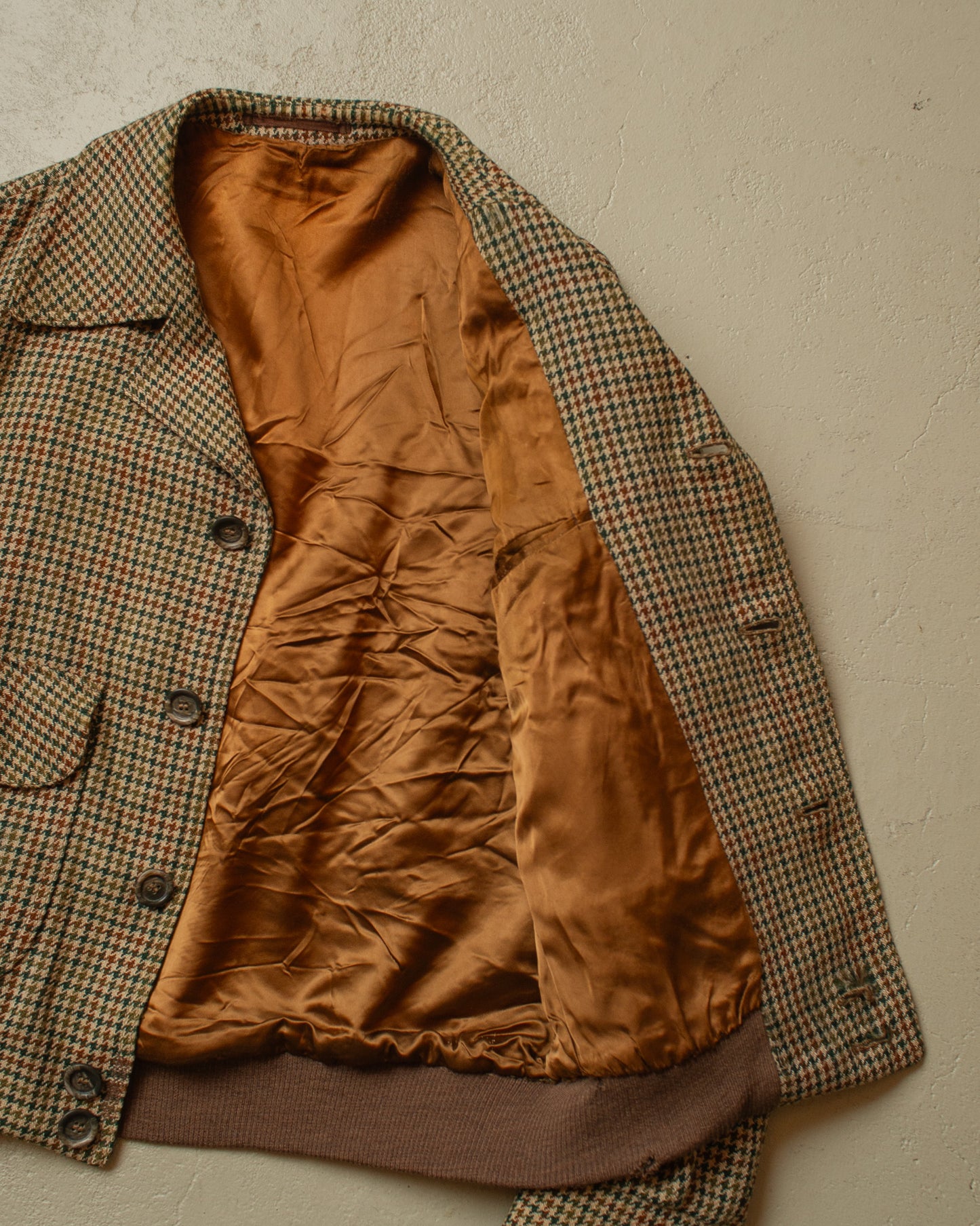 1940s/50s European Houndstooth Wool Sports Jacket beige - M/L