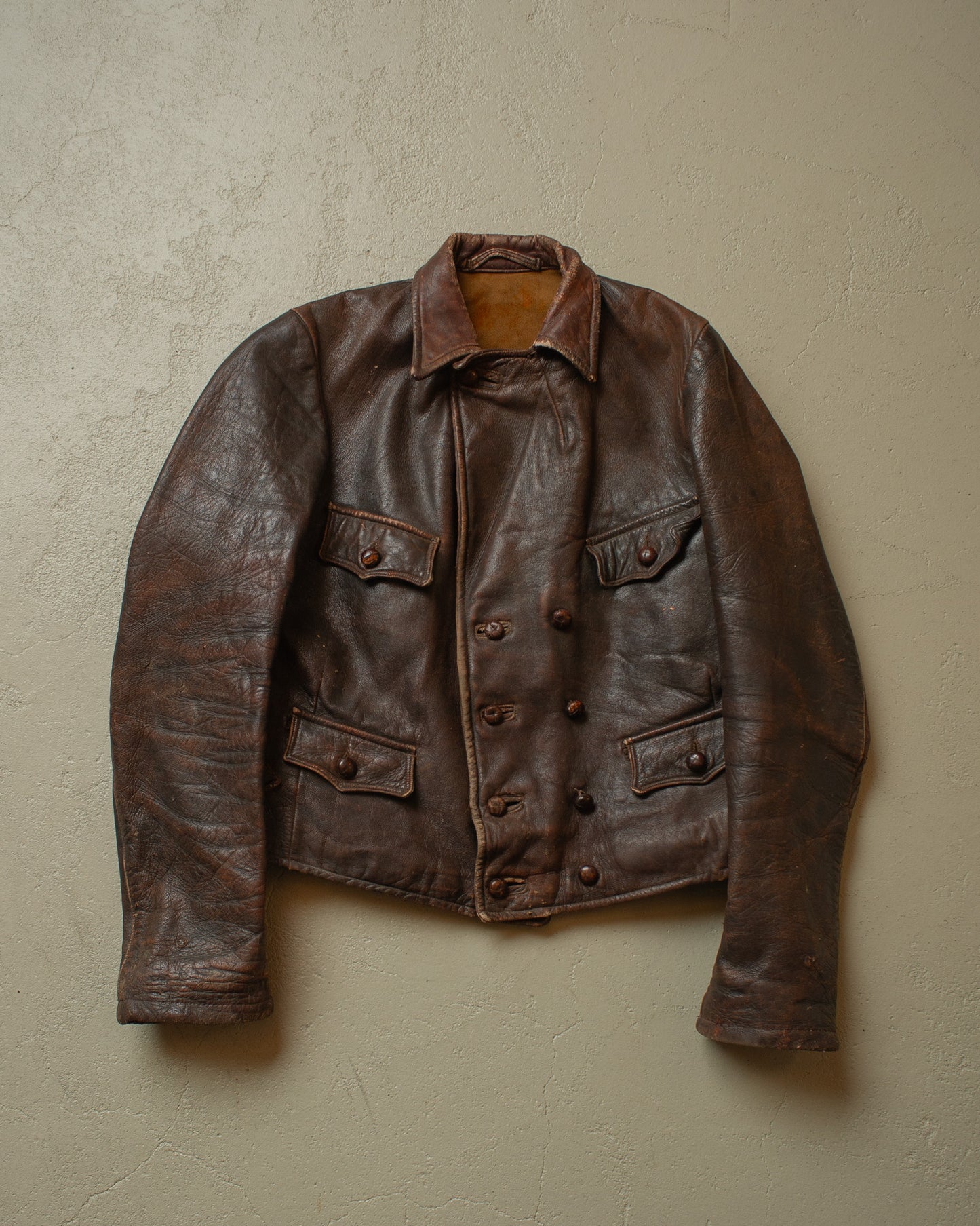 1930s German Cyclist Horsehide Leather Jacket brown - S