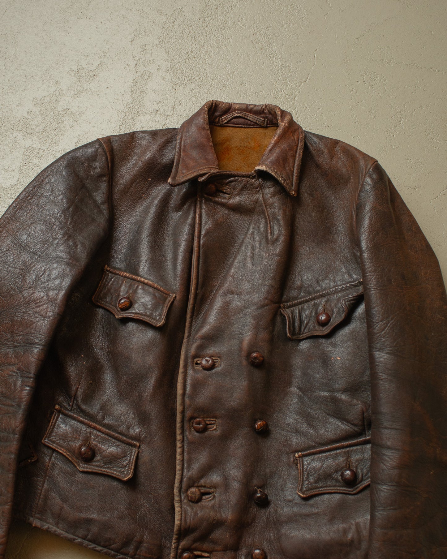 1930s German Cyclist Horsehide Leather Jacket brown - S