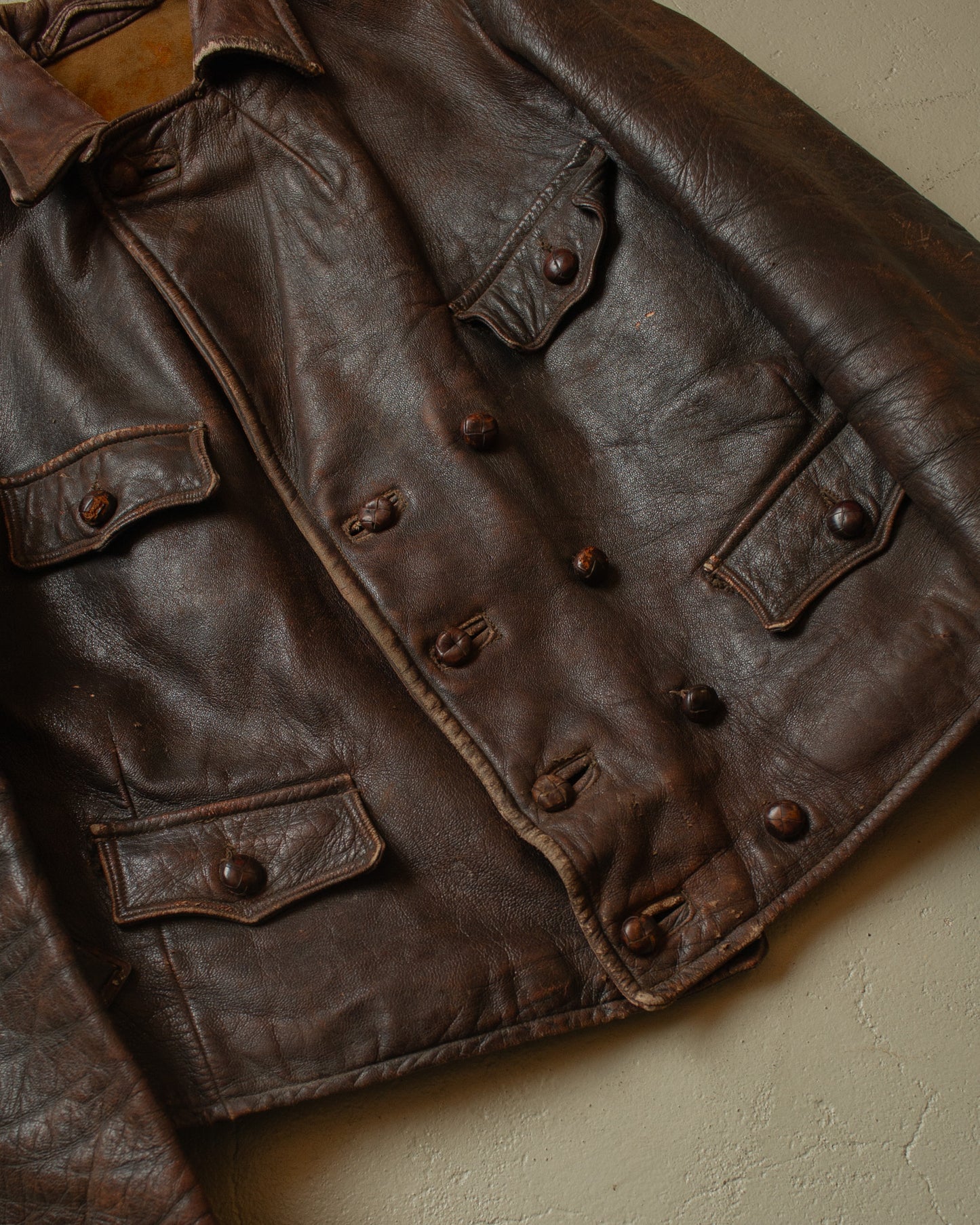 1930s German Cyclist Horsehide Leather Jacket brown - S