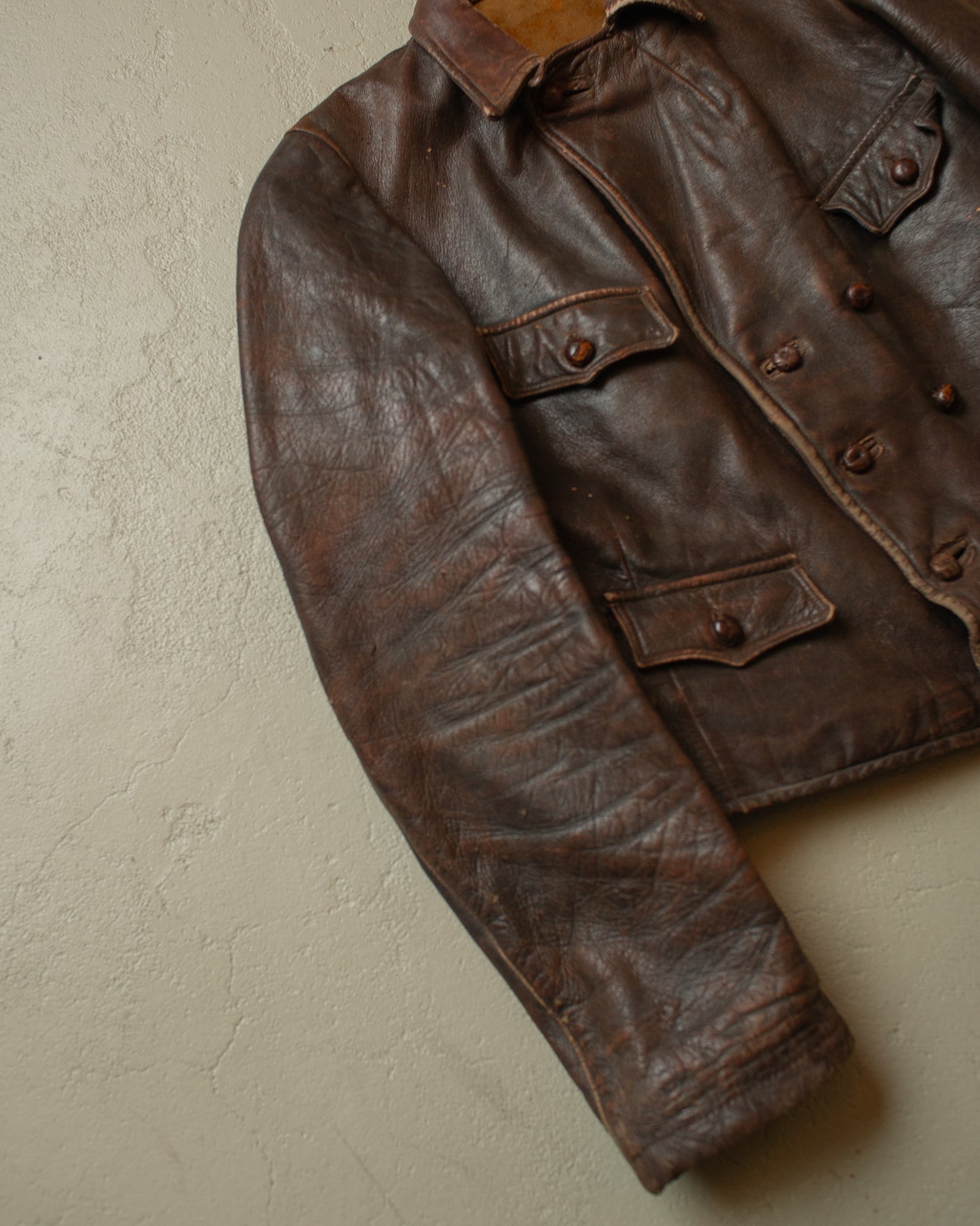 1930s German Cyclist Horsehide Leather Jacket brown - S