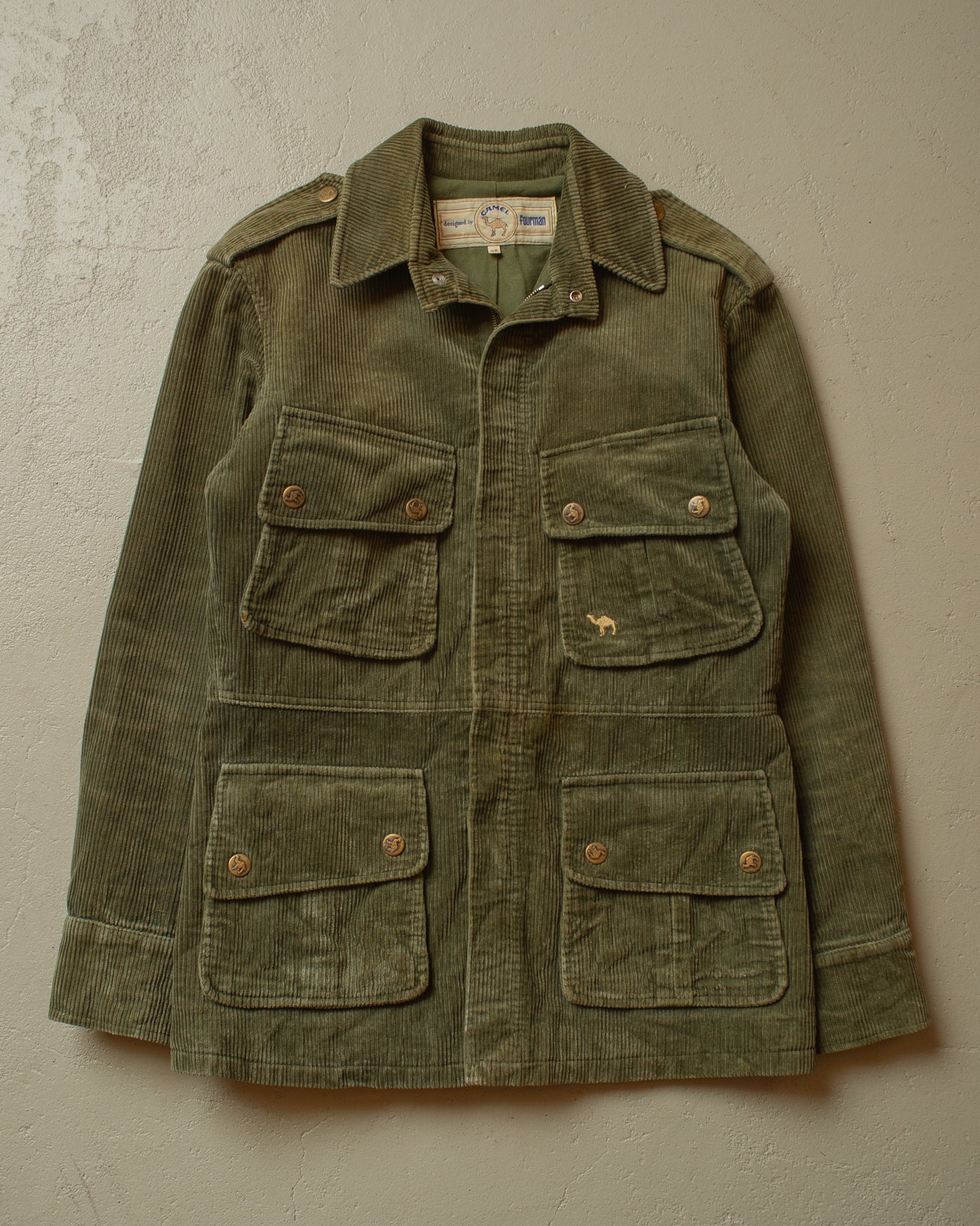 1990s Camel by fourman Corduroy Safari Jacket khaki - S/M