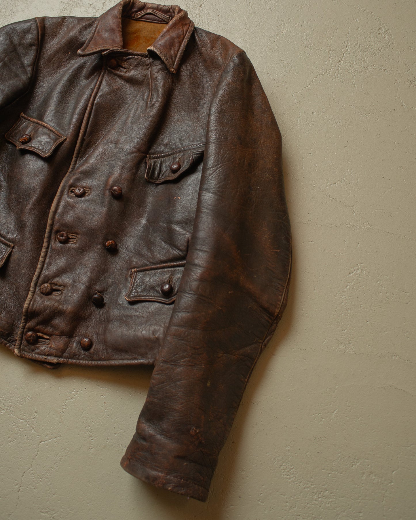 1930s German Cyclist Horsehide Leather Jacket brown - S