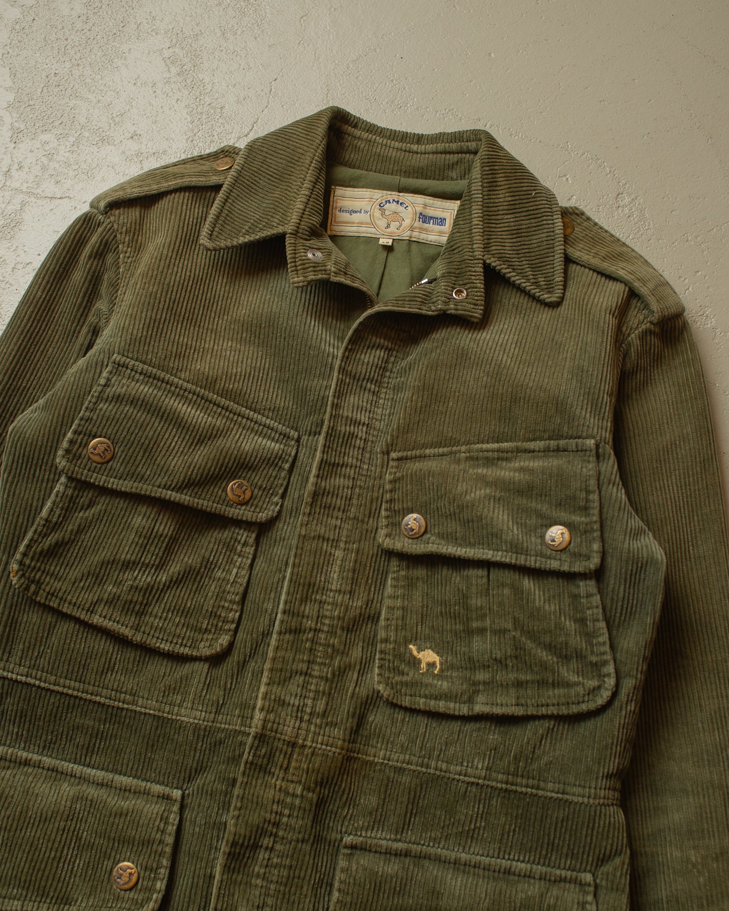 1990s Camel by fourman Corduroy Safari Jacket khaki - S/M