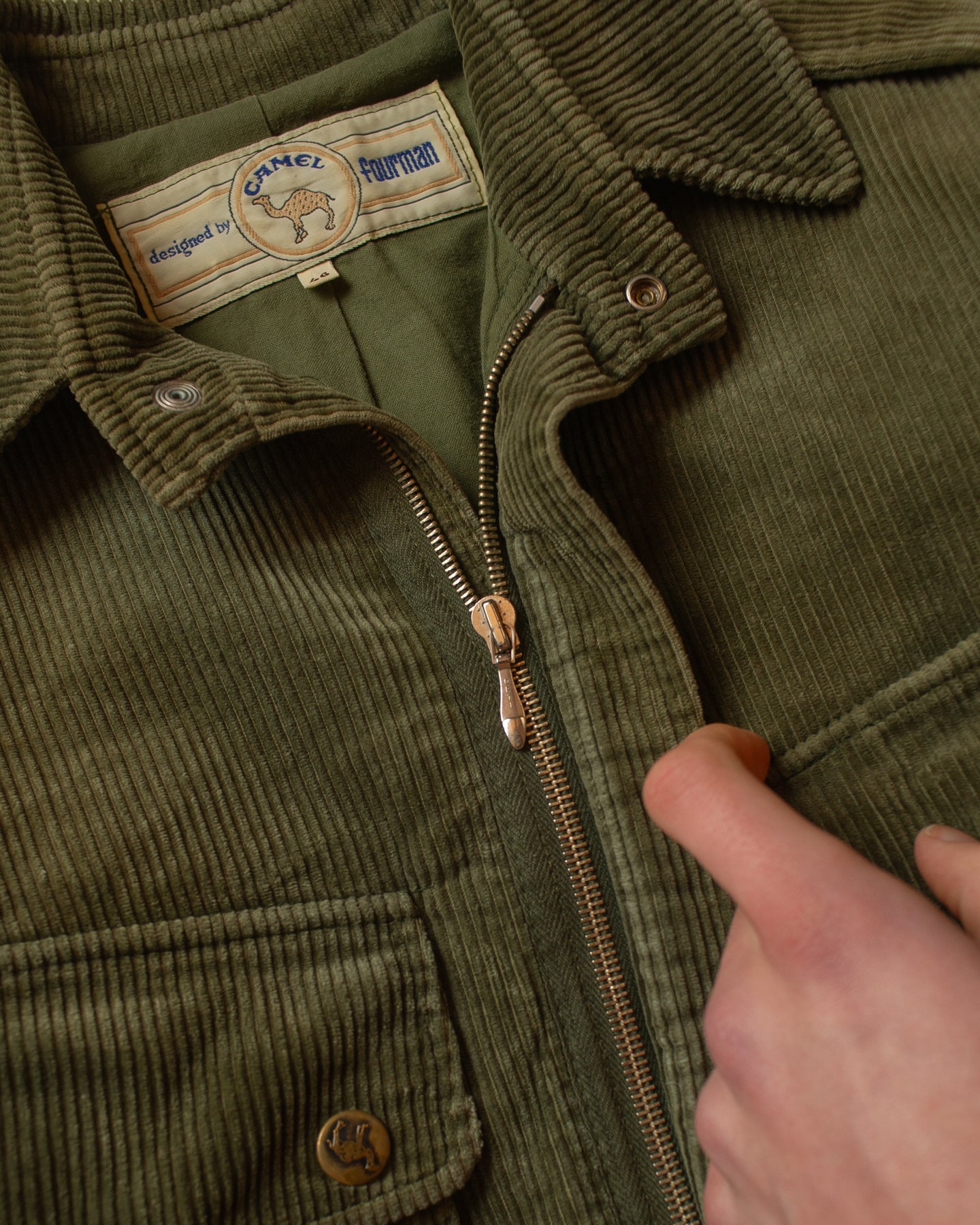 1990s Camel by fourman Corduroy Safari Jacket khaki - S/M
