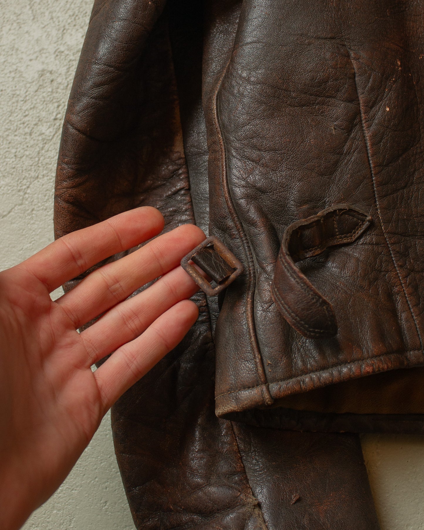 1930s German Cyclist Horsehide Leather Jacket brown - S