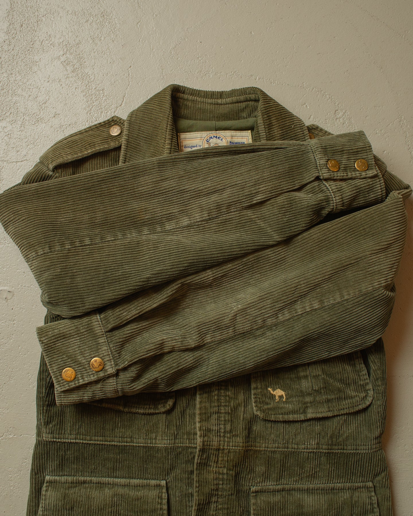 1990s Camel by fourman Corduroy Safari Jacket khaki - S/M