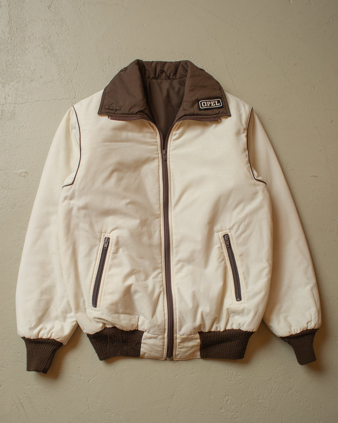 1980s Two Tone Opel Bomber Jacket white/brown - M
