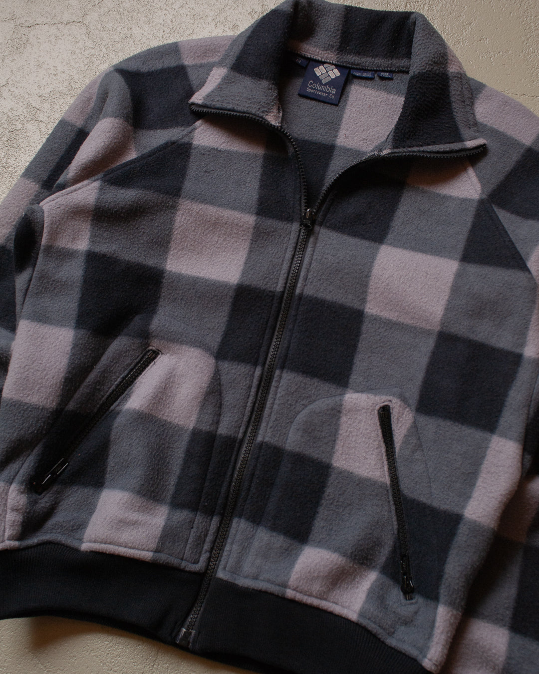 80s Columbia checkered Fleece Jacket grey - M