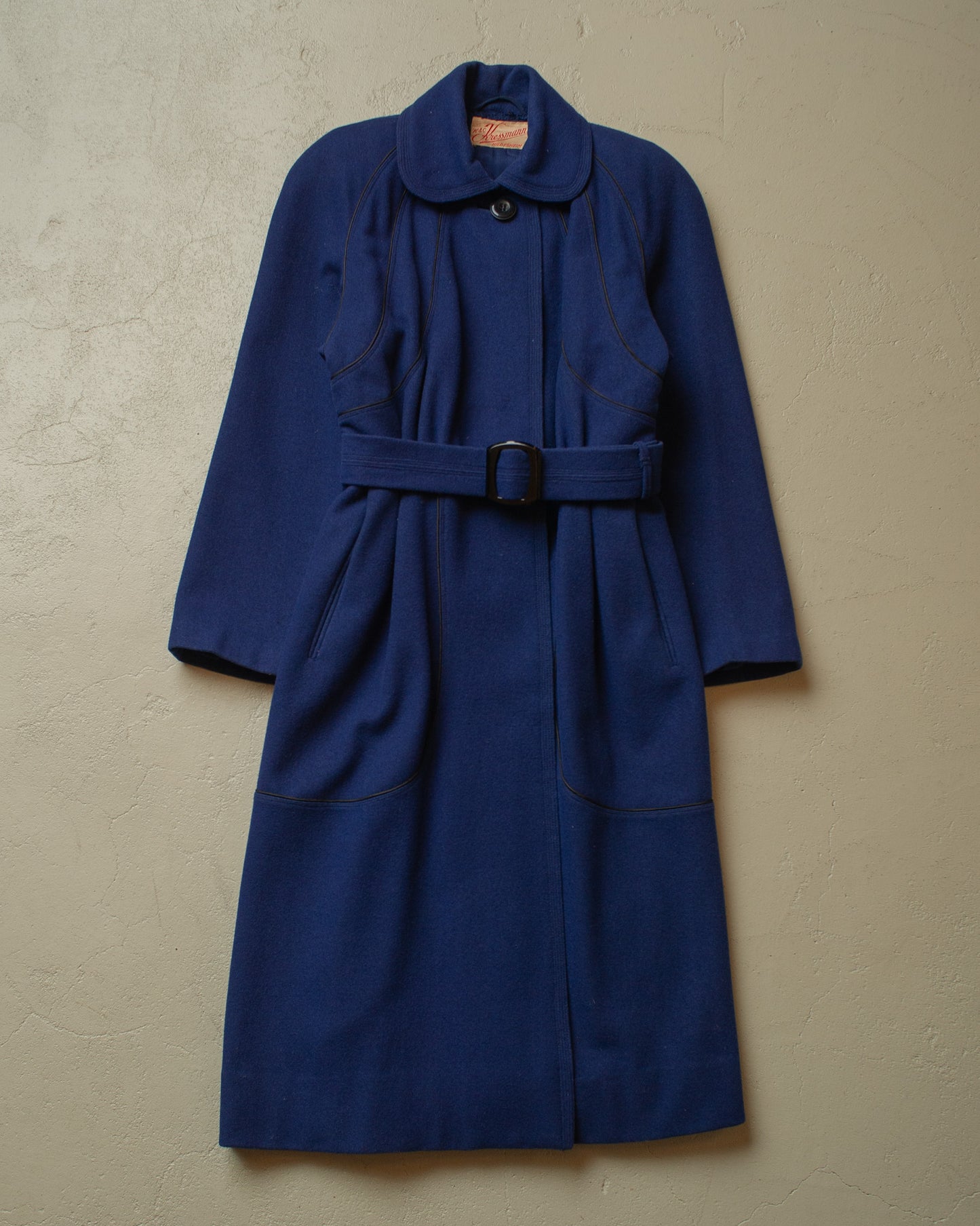 1950s Womens German Wool Long Coat navyblue - S