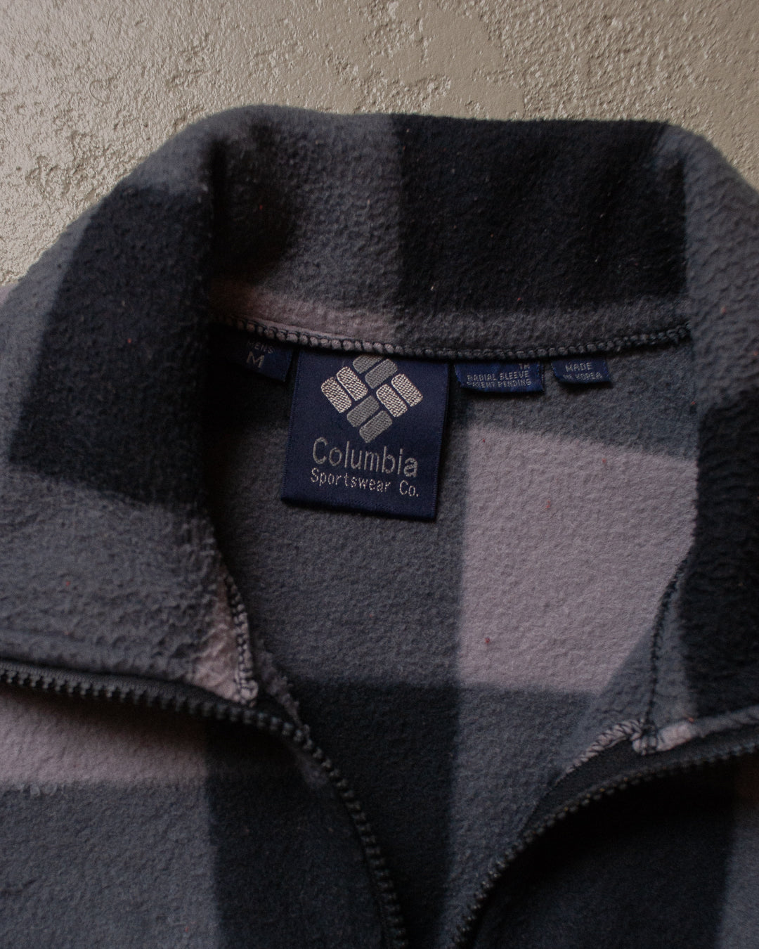 80s Columbia checkered Fleece Jacket grey - M