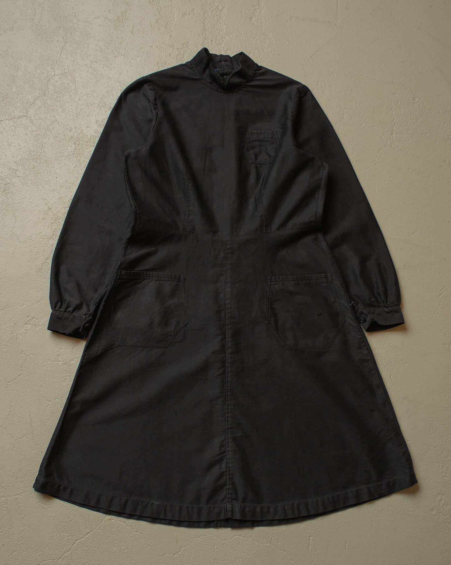 1920s/30s Womens French Homemade Work Dress black - S/M