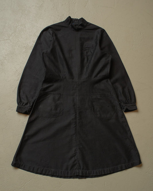 1920s/30s Womens French Homemade Work Dress black - S/M