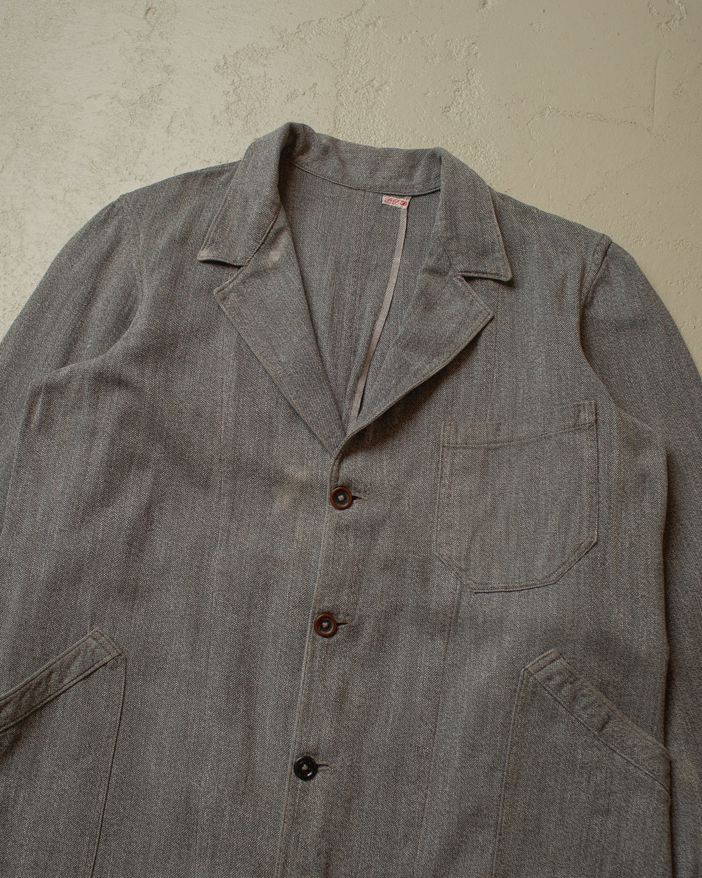 1930s/40s French Salt&Pepper Work Coat grey - M/L