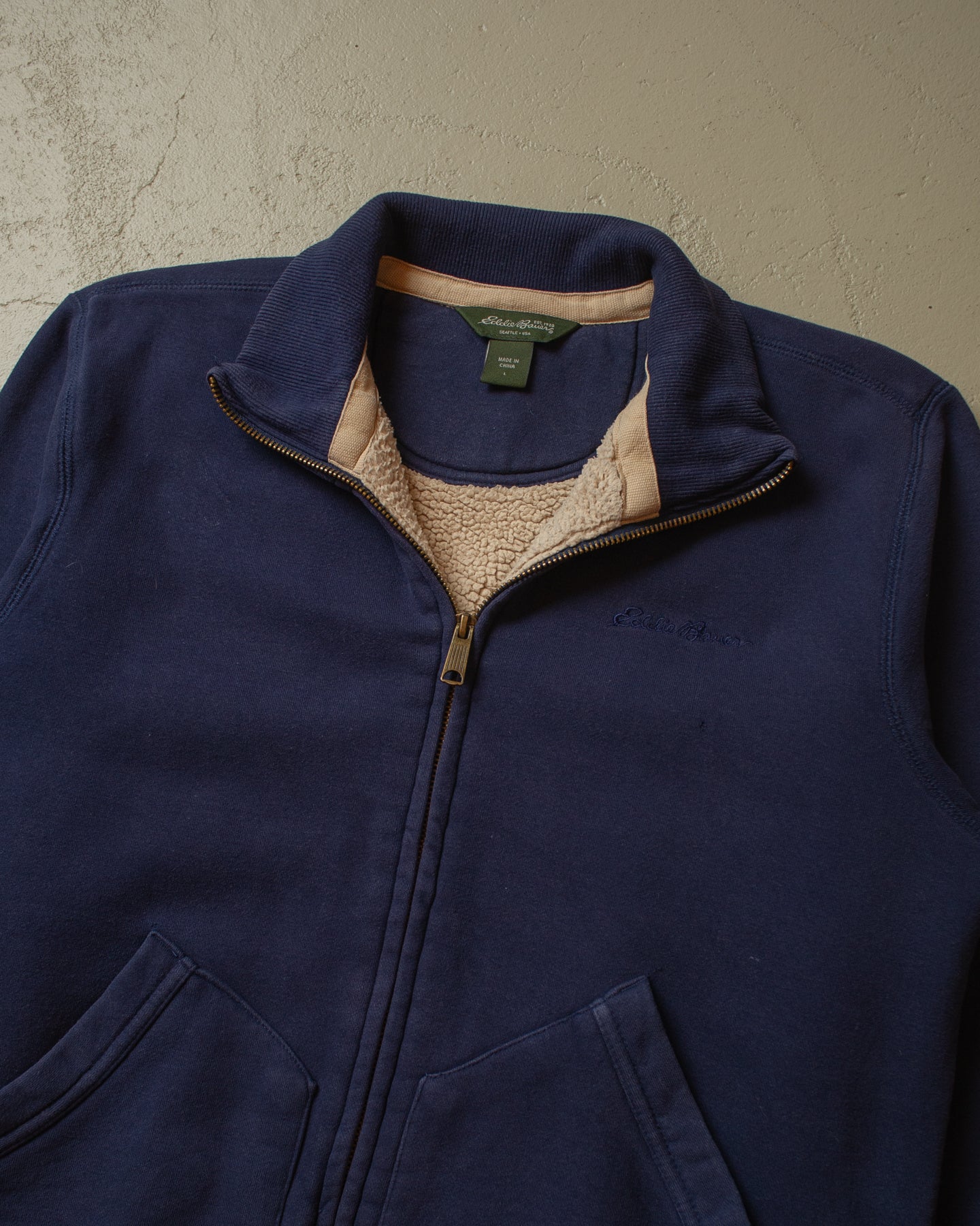 2000s Eddie Bauer sherpa lined Zip Sweatshirt navyblue - L