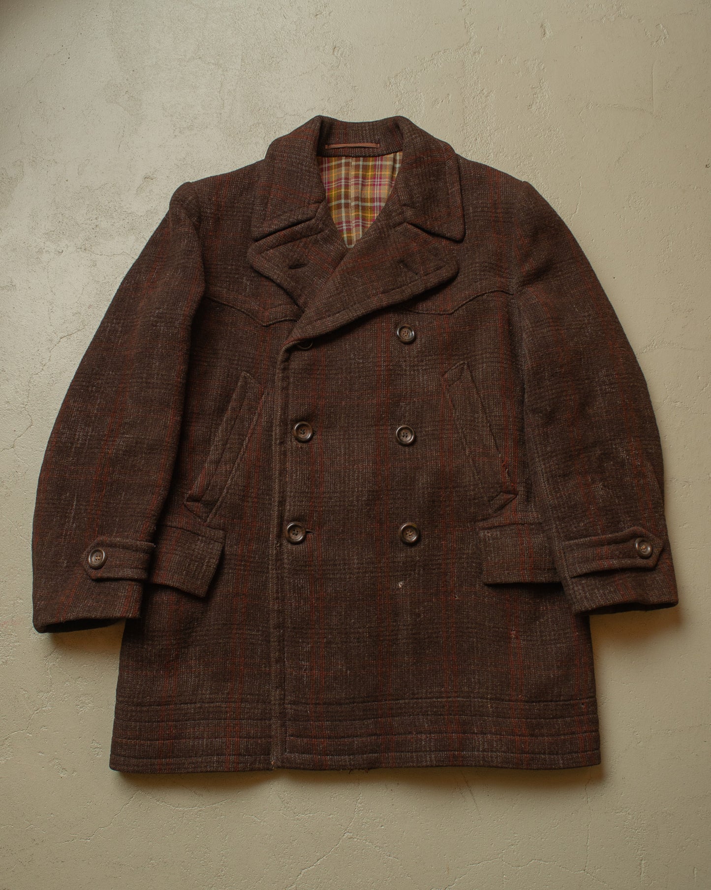 1930s German Plaid Wool Short Coat brown - L