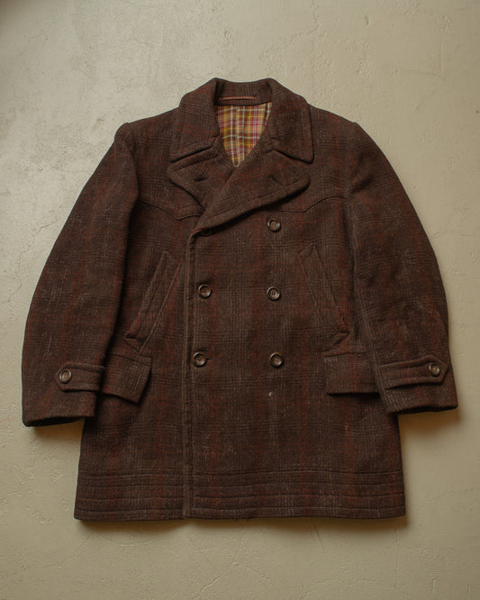 1930s German Plaid Wool Short Coat brown - L
