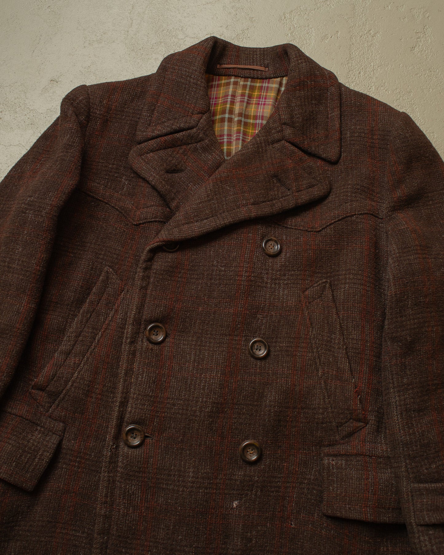 1930s German Plaid Wool Short Coat brown - L