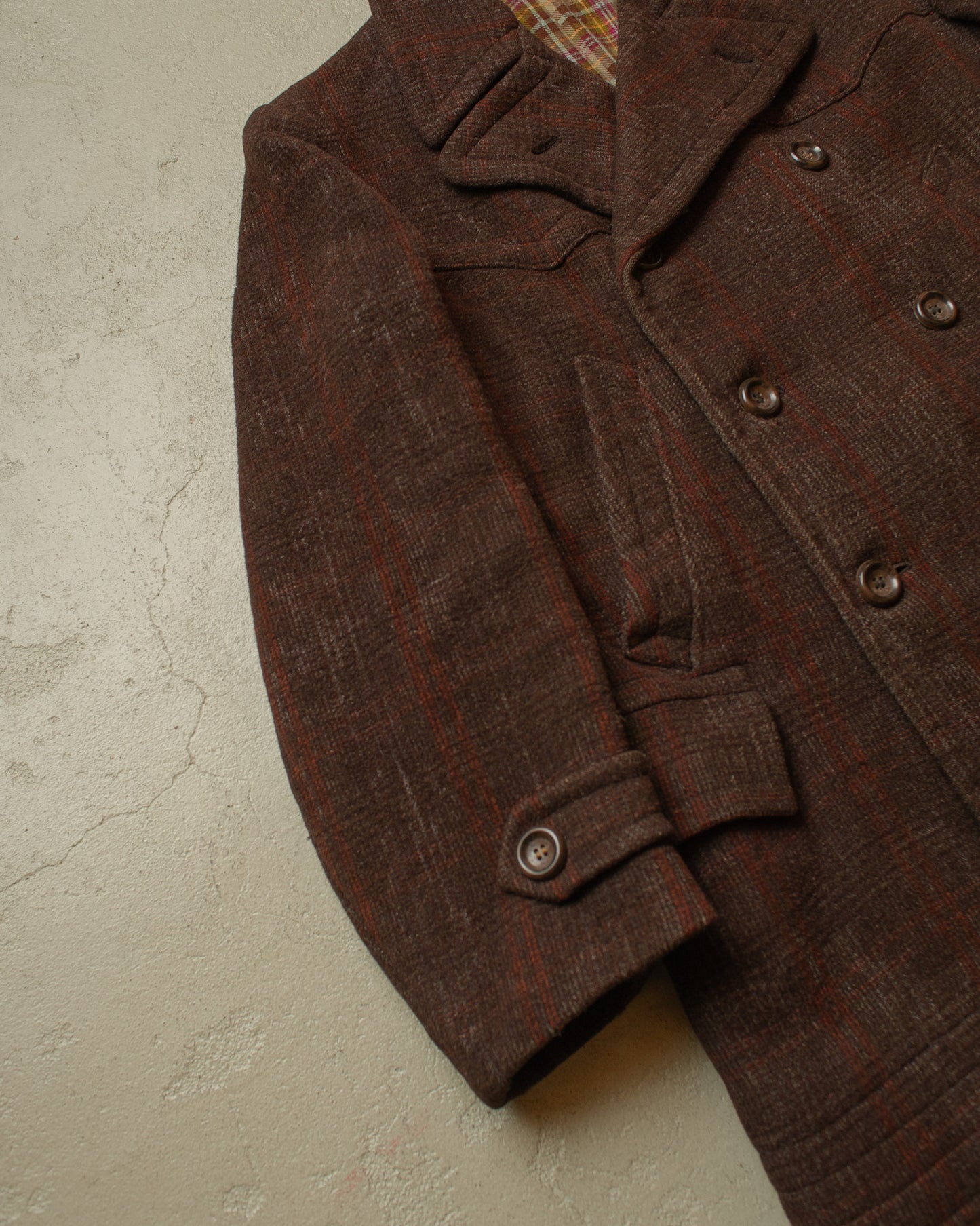 1930s German Plaid Wool Short Coat brown - L