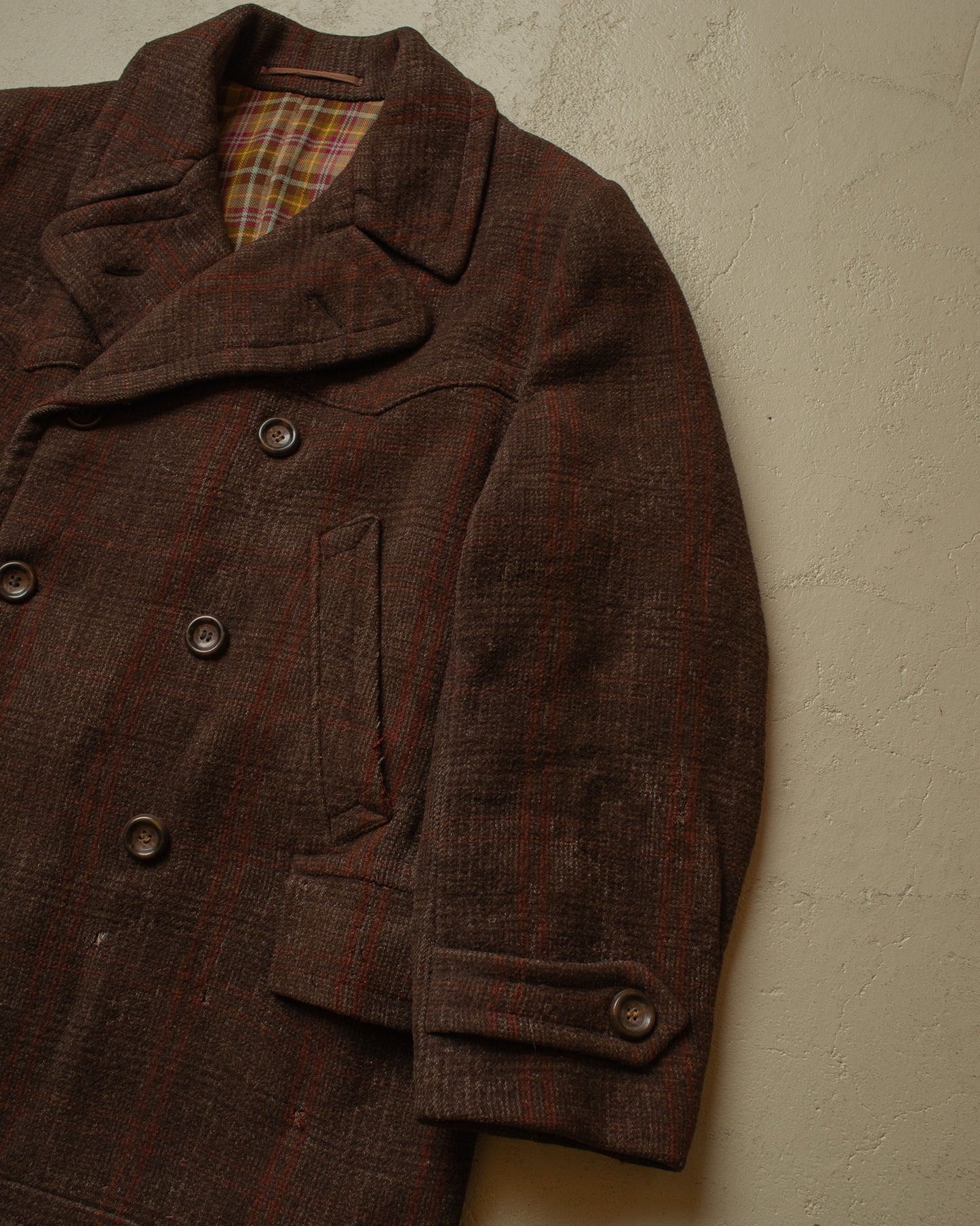 1930s German Plaid Wool Short Coat brown - L