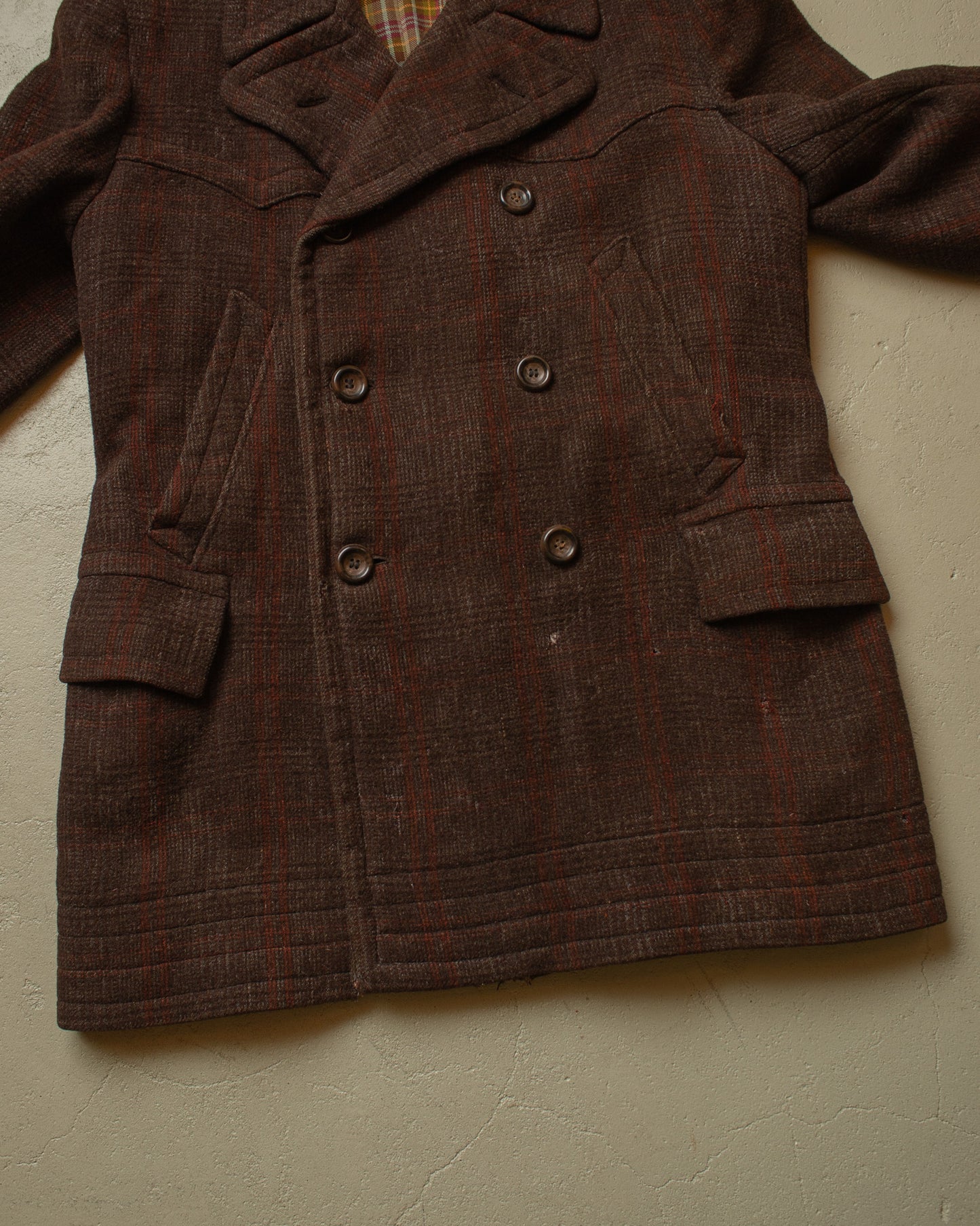 1930s German Plaid Wool Short Coat brown - L