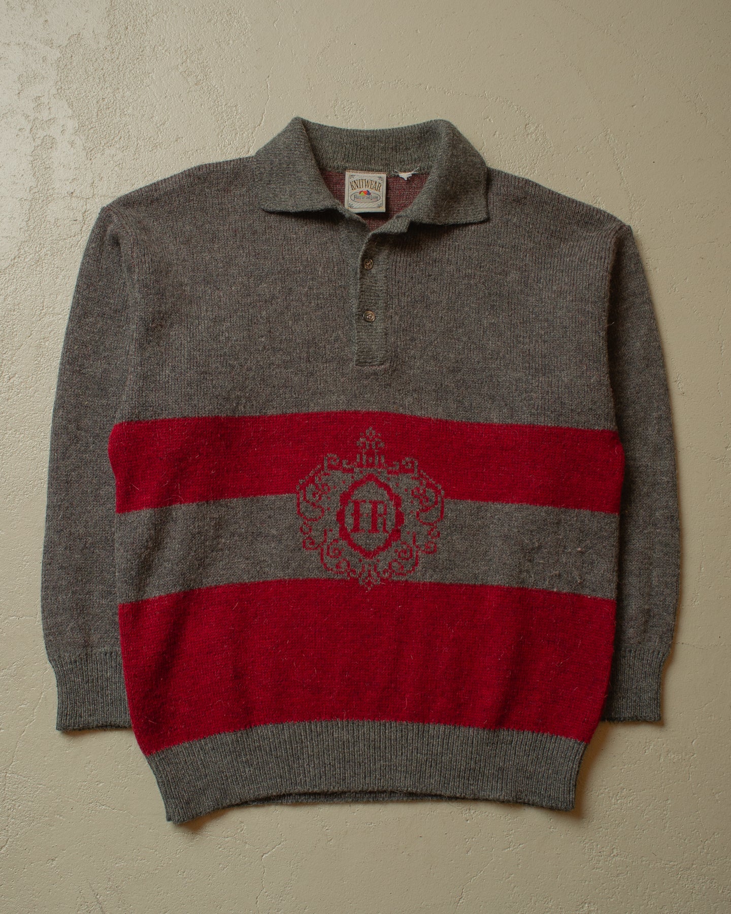 1980s Fruit of the Loom Button Up Knit grey/red - M
