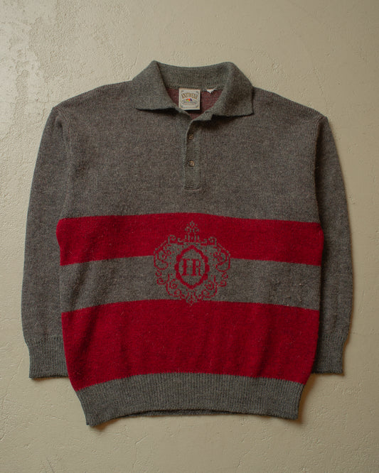 1980s Fruit of the Loom Button Up Knit grey/red - M