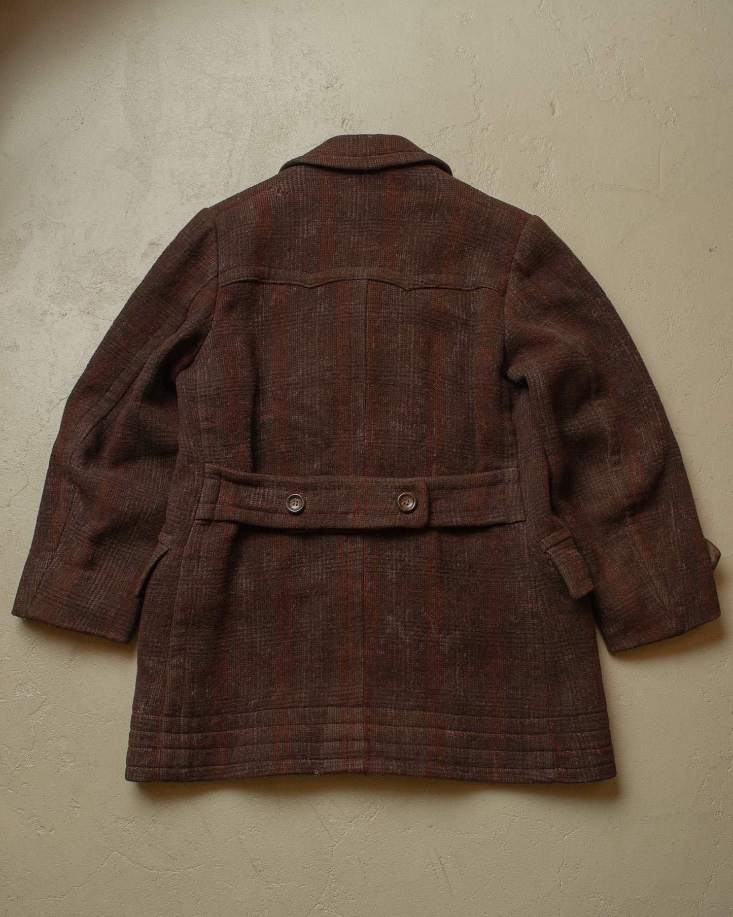 1930s German Plaid Wool Short Coat brown - L
