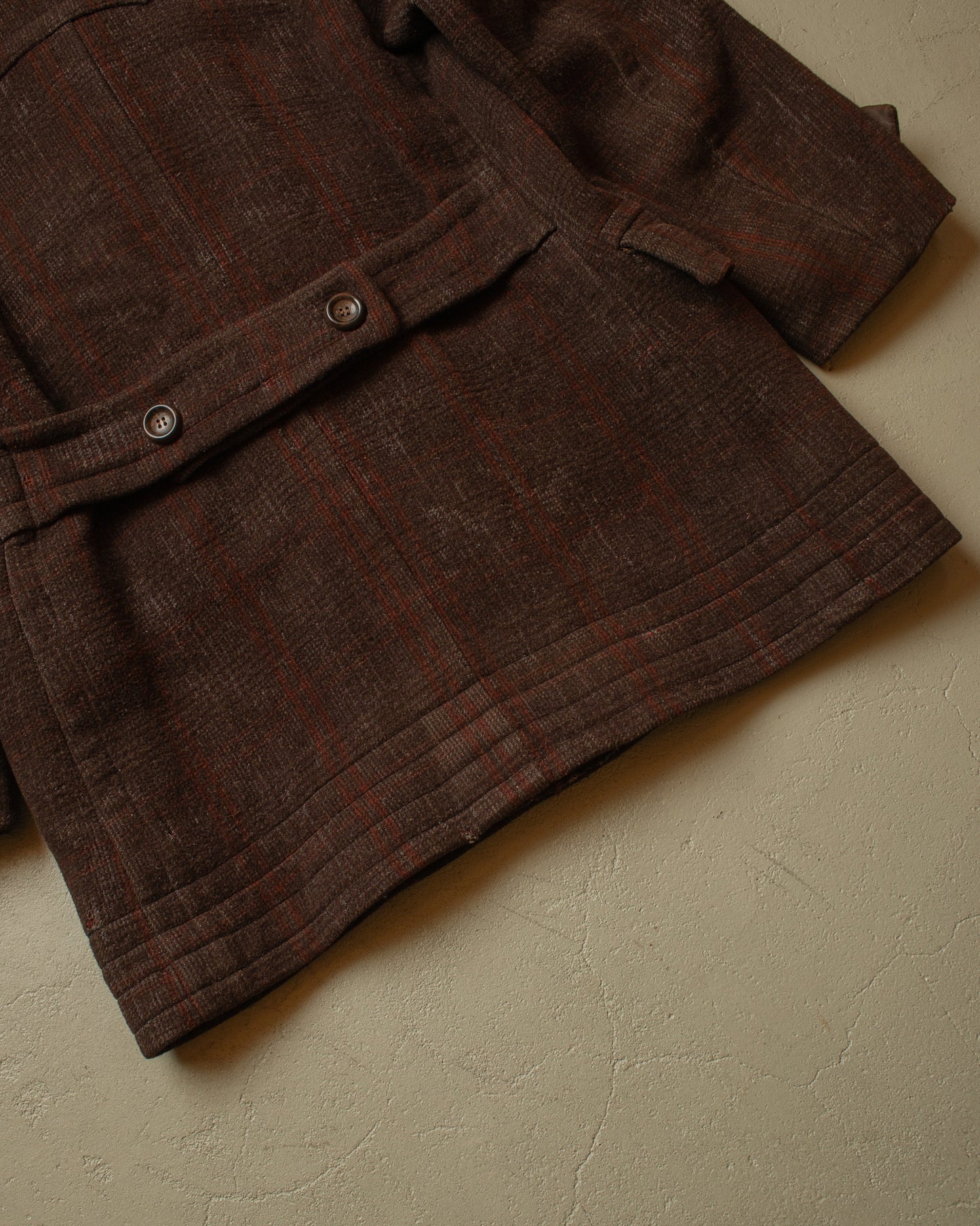 1930s German Plaid Wool Short Coat brown - L