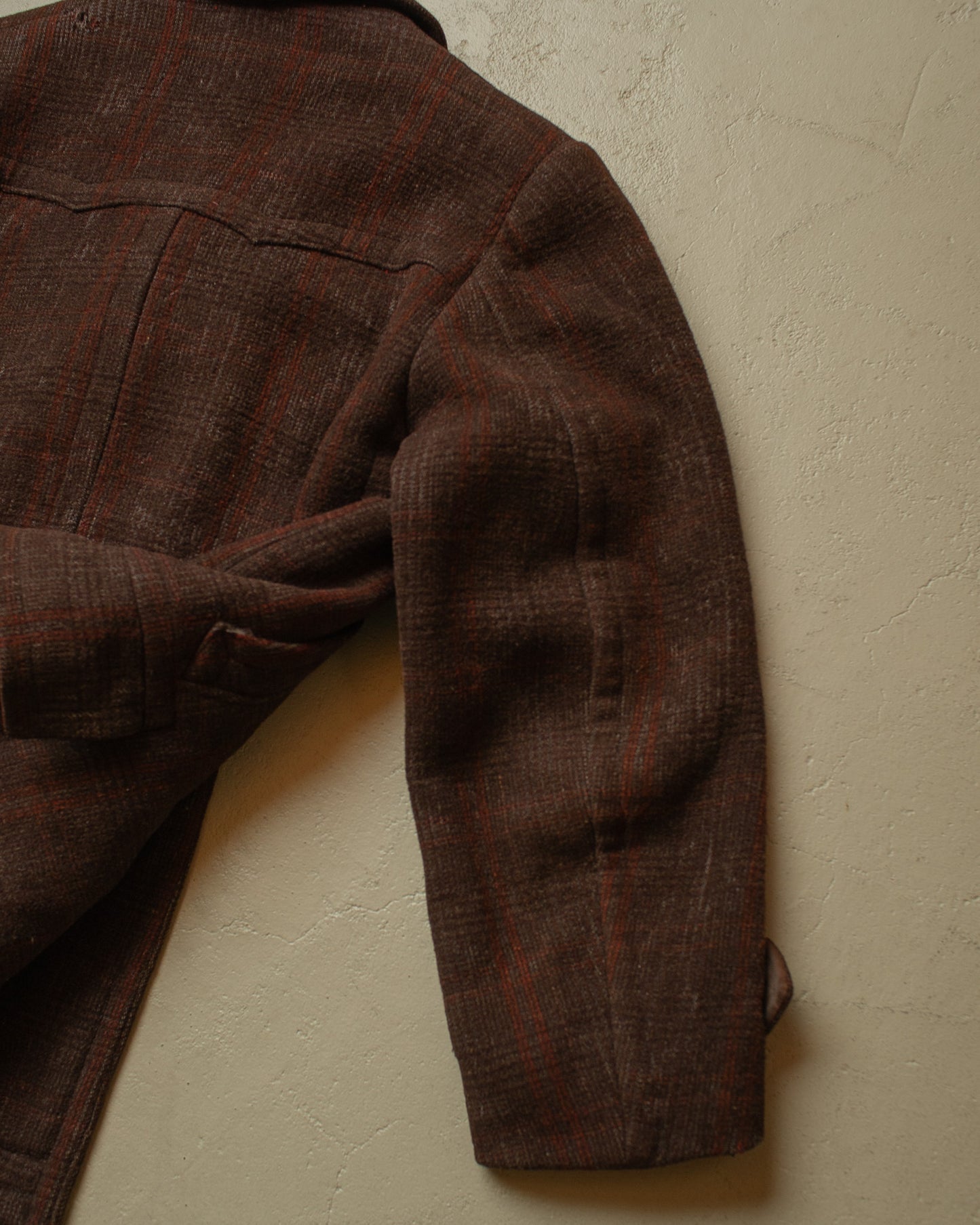 1930s German Plaid Wool Short Coat brown - L