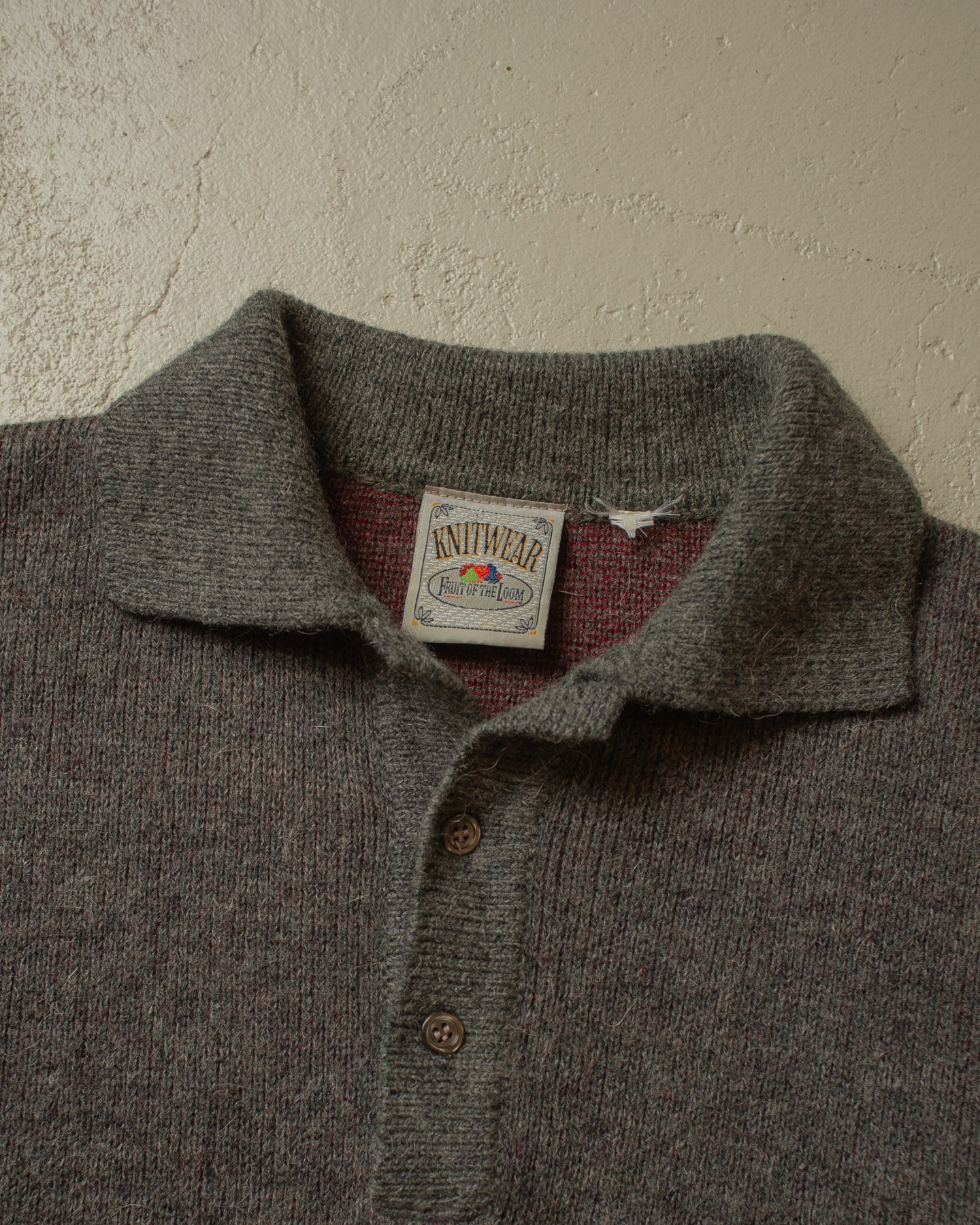 1980s Fruit of the Loom Button Up Knit grey/red - M