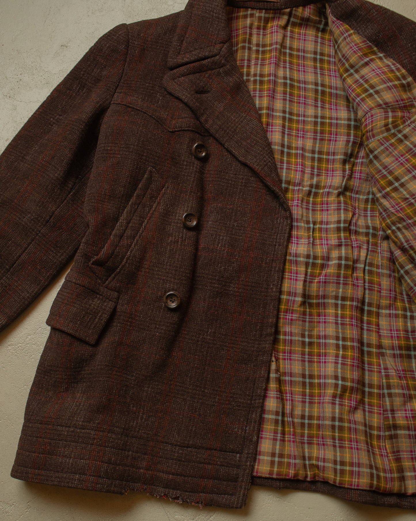 1930s German Plaid Wool Short Coat brown - L