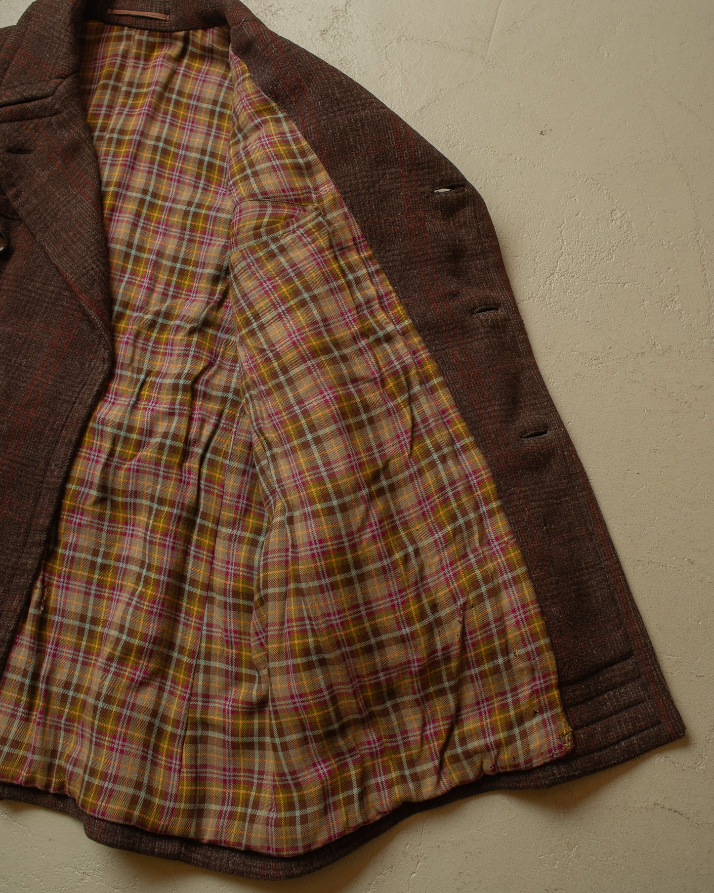 1930s German Plaid Wool Short Coat brown - L