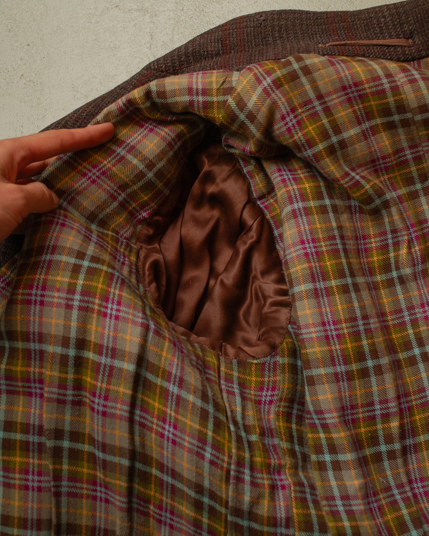 1930s German Plaid Wool Short Coat brown - L