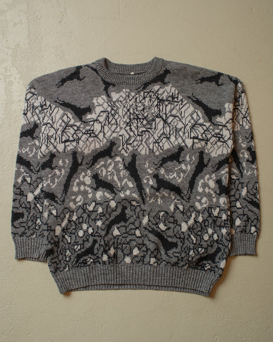 1980s/90s Cat Knit Sweater grey - L/XL