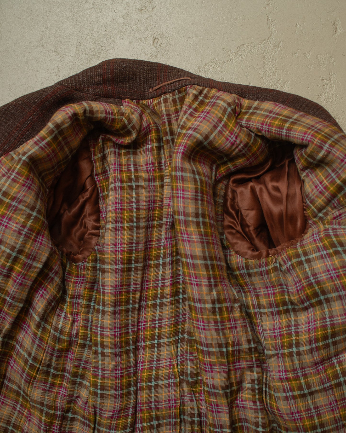 1930s German Plaid Wool Short Coat brown - L