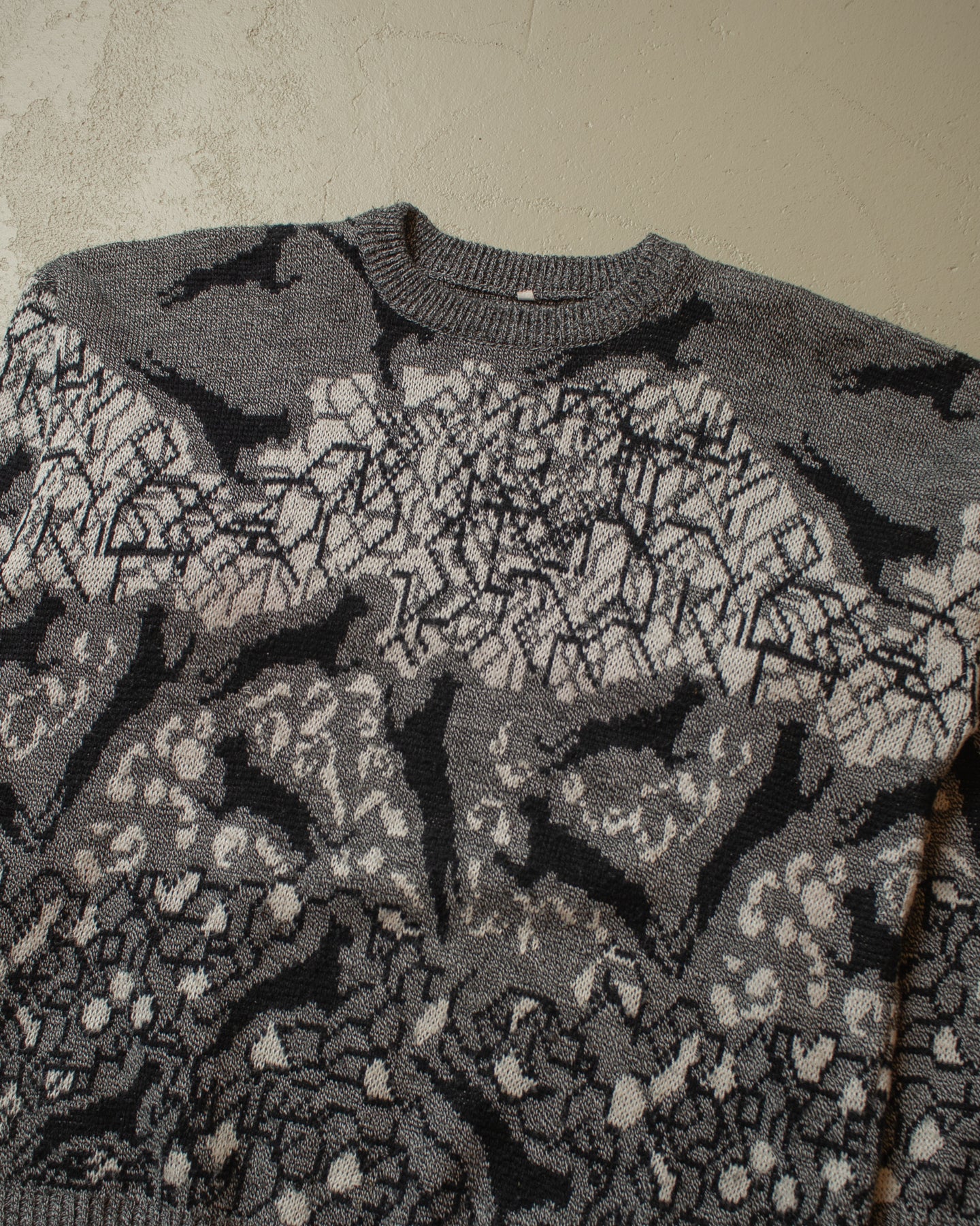 1980s/90s Cat Knit Sweater grey - L/XL