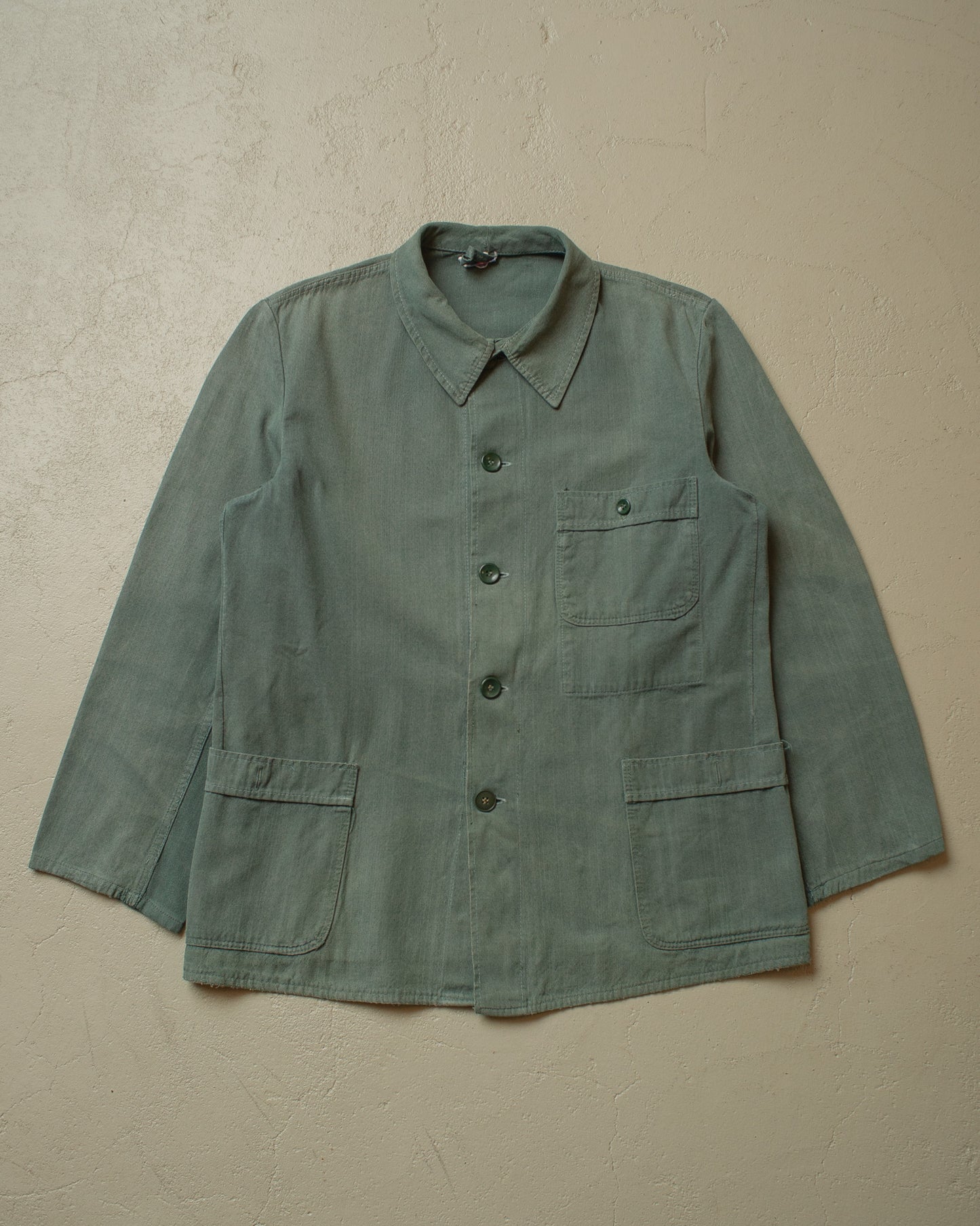 1950s/60s repaired German Half Belted Work Jacket green - L