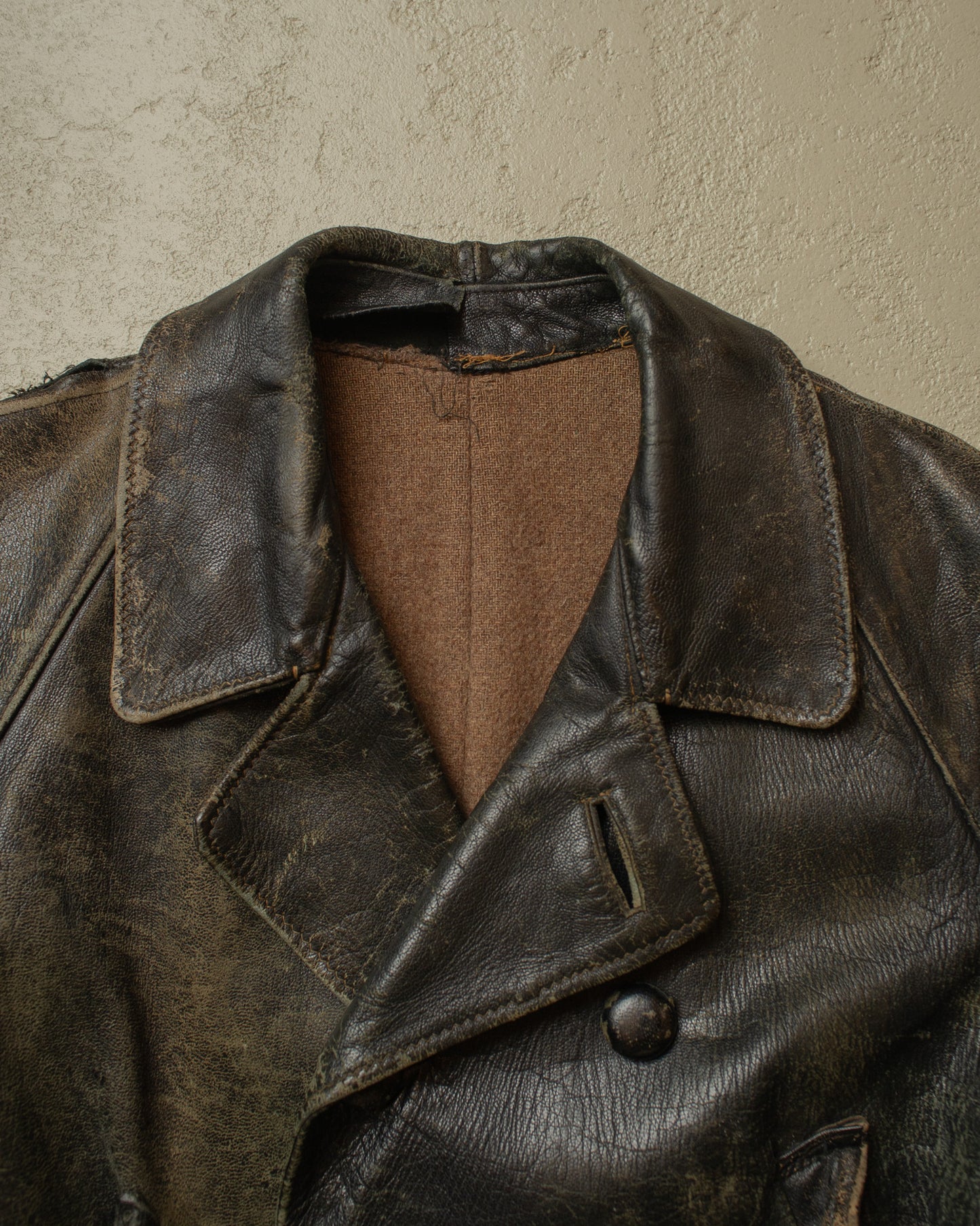 1930s German Faded Leather Biker Jacket black - L