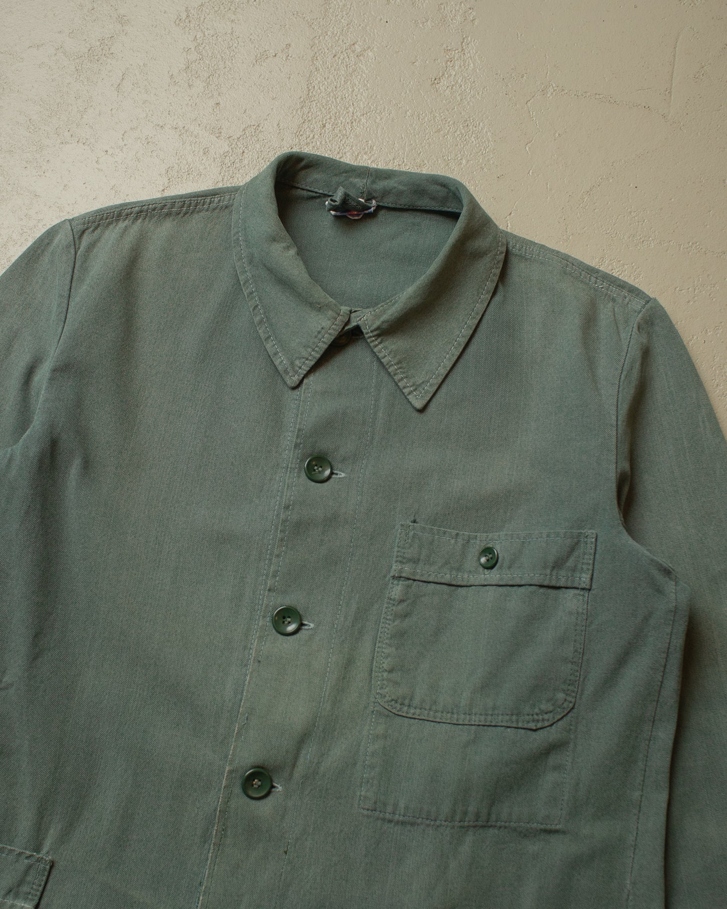 1950s/60s repaired German Half Belted Work Jacket green - L