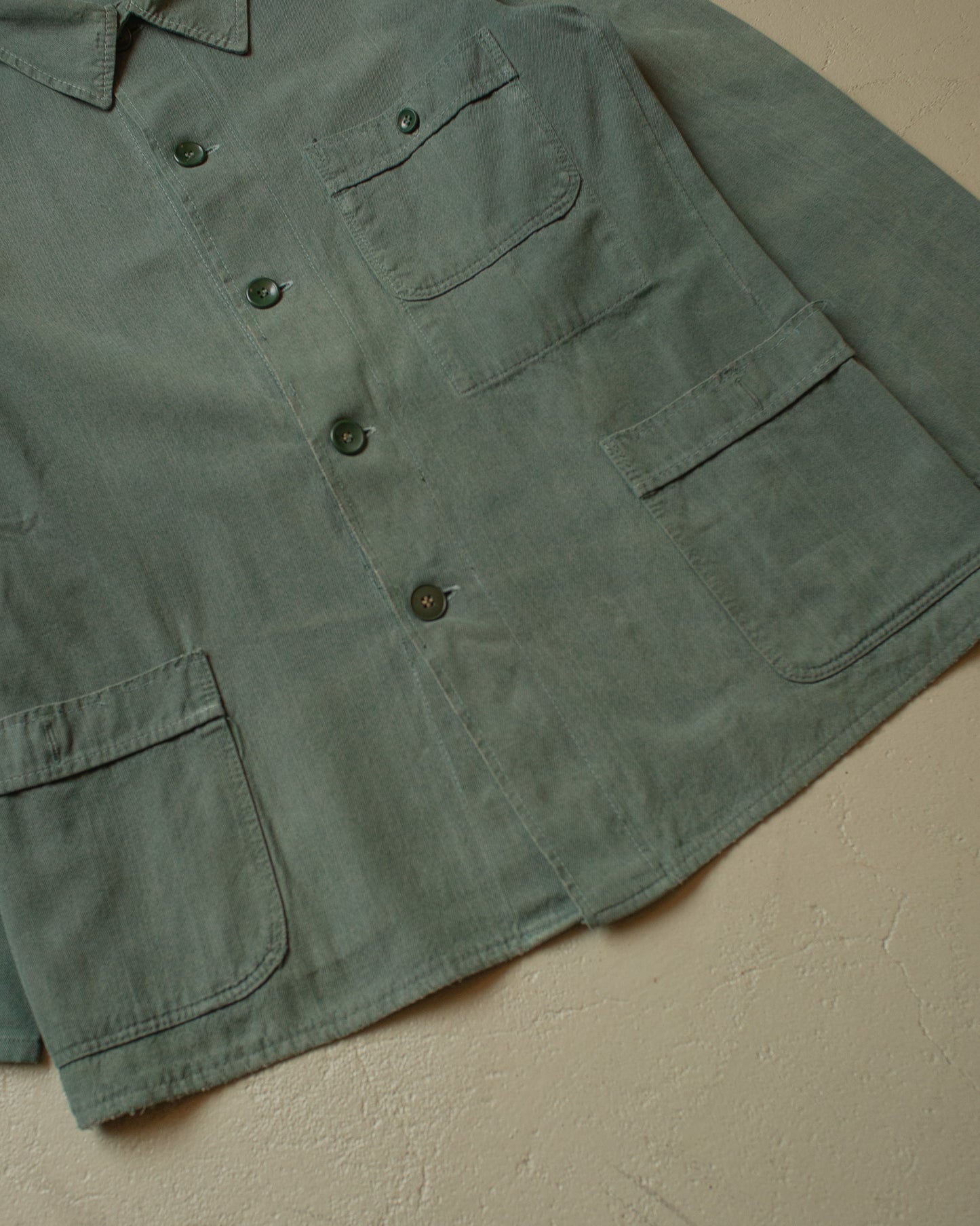 1950s/60s repaired German Half Belted Work Jacket green - L