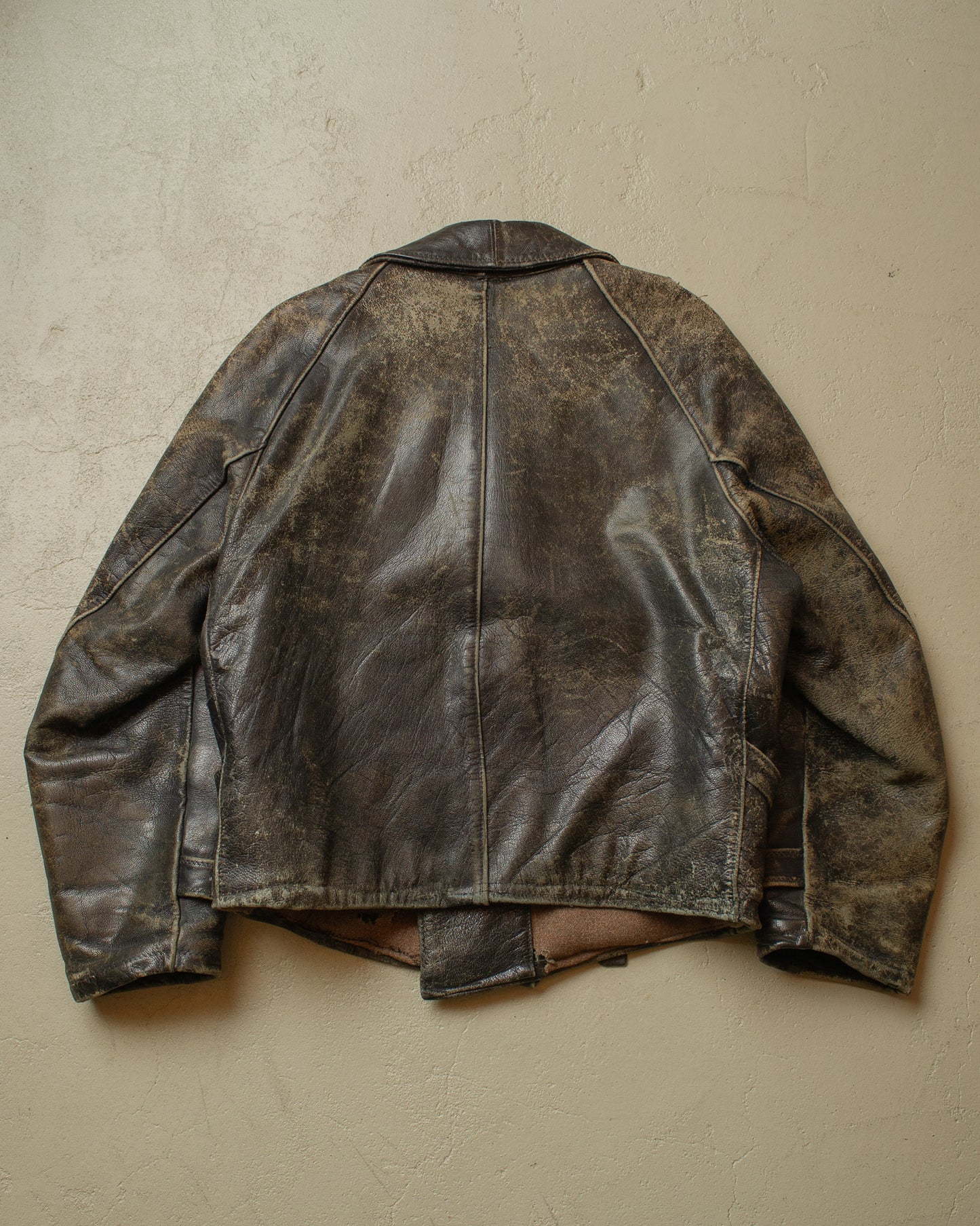 1930s German Faded Leather Biker Jacket black - L