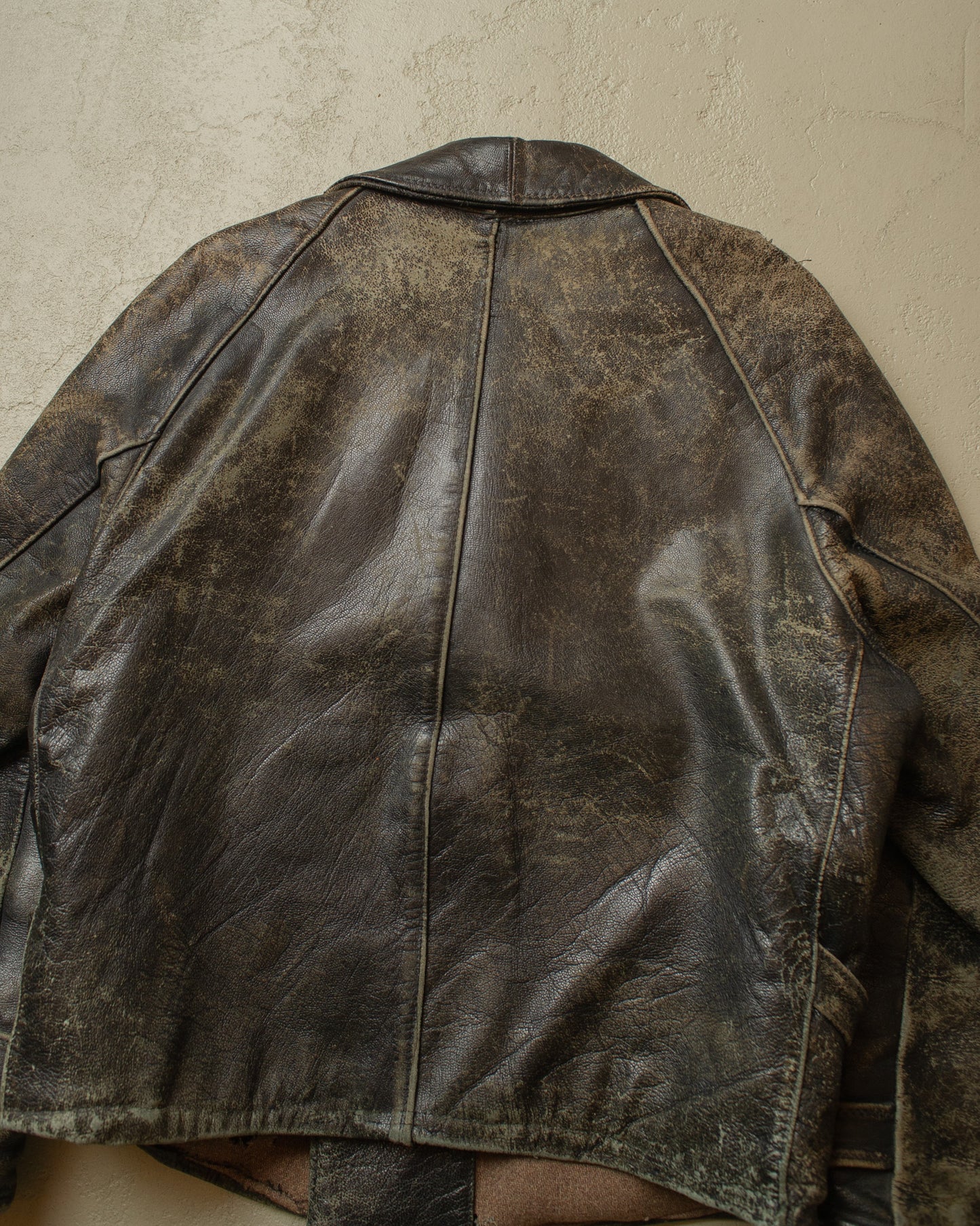 1930s German Faded Leather Biker Jacket black - L