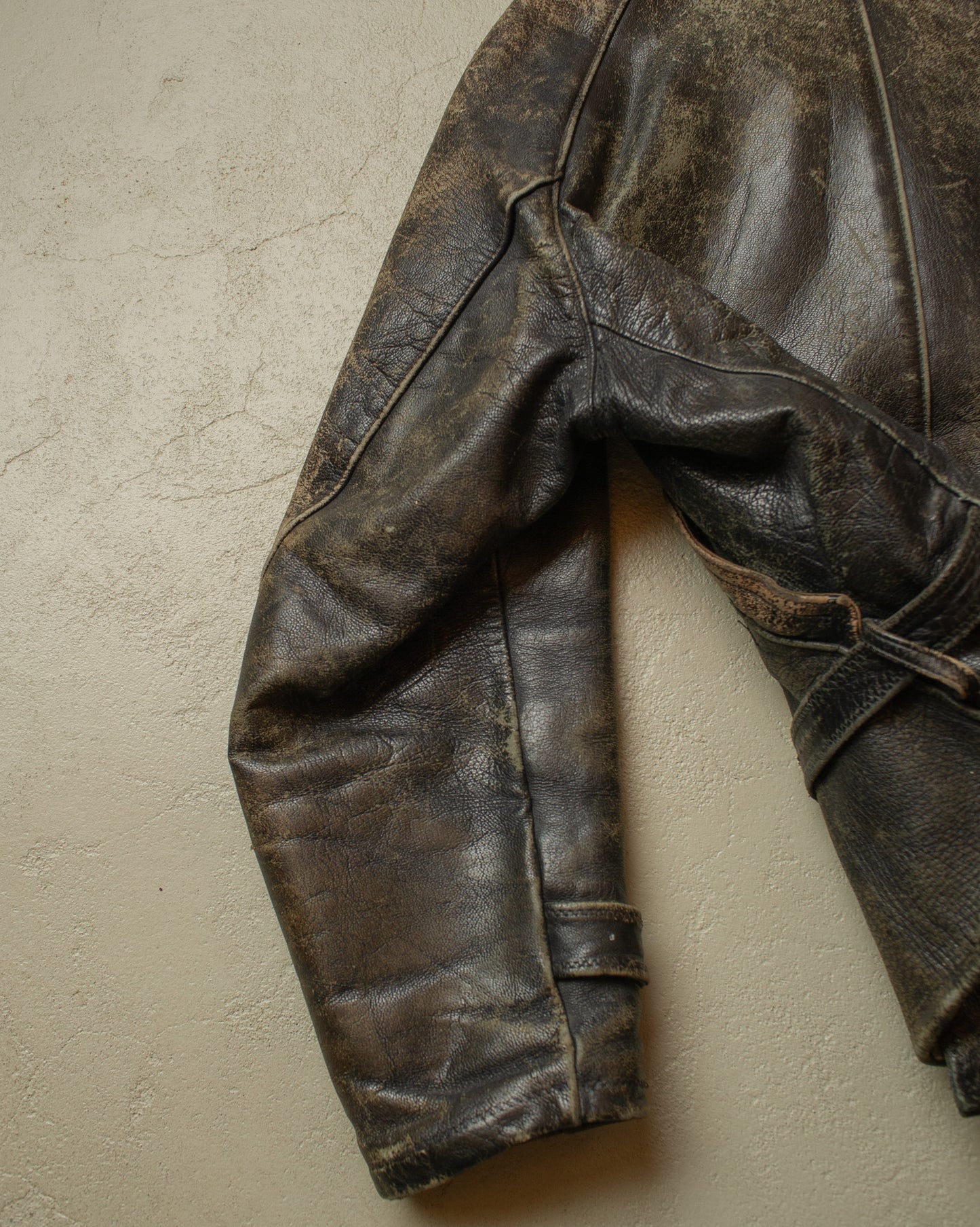 1930s German Faded Leather Biker Jacket black - L