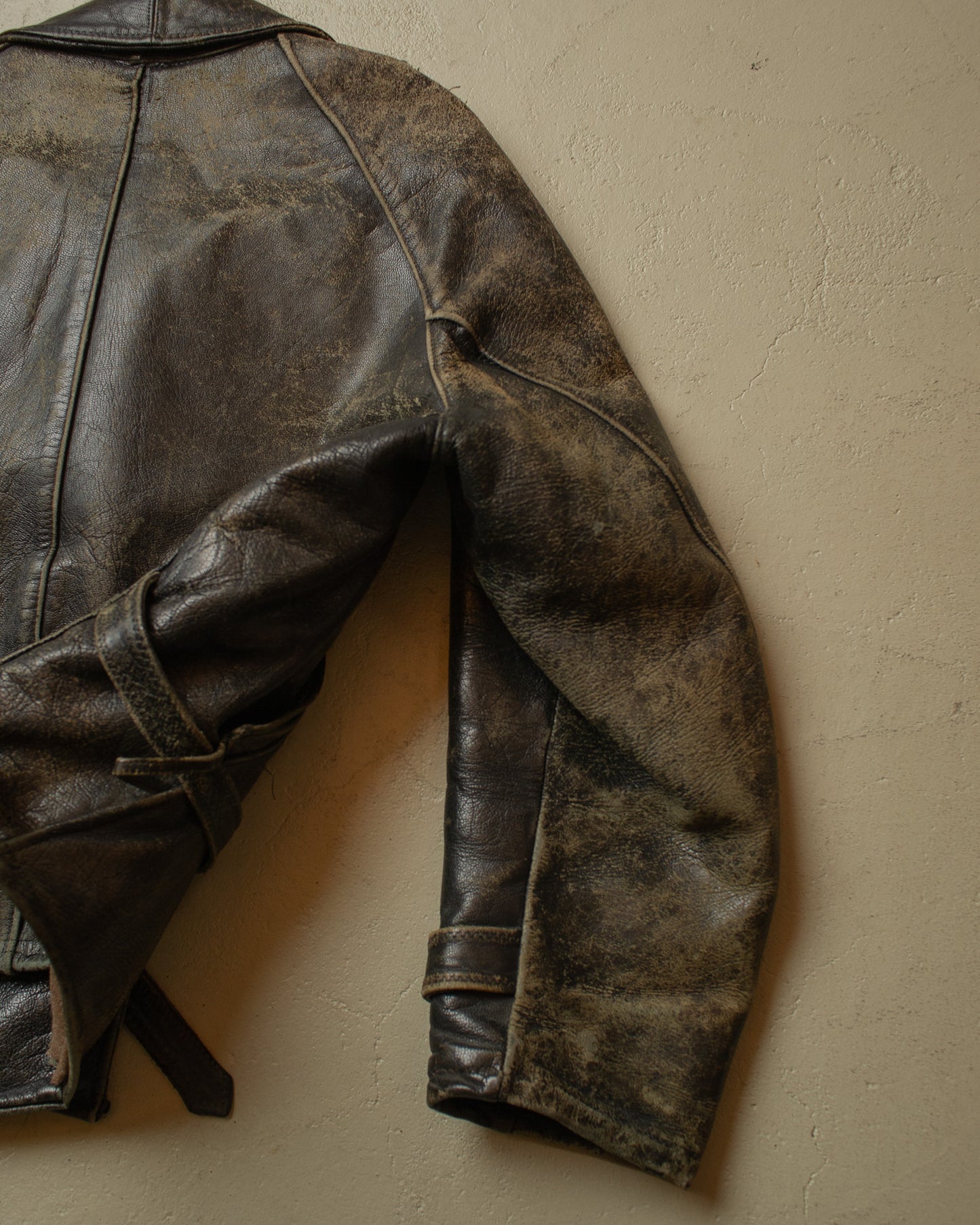 1930s German Faded Leather Biker Jacket black - L