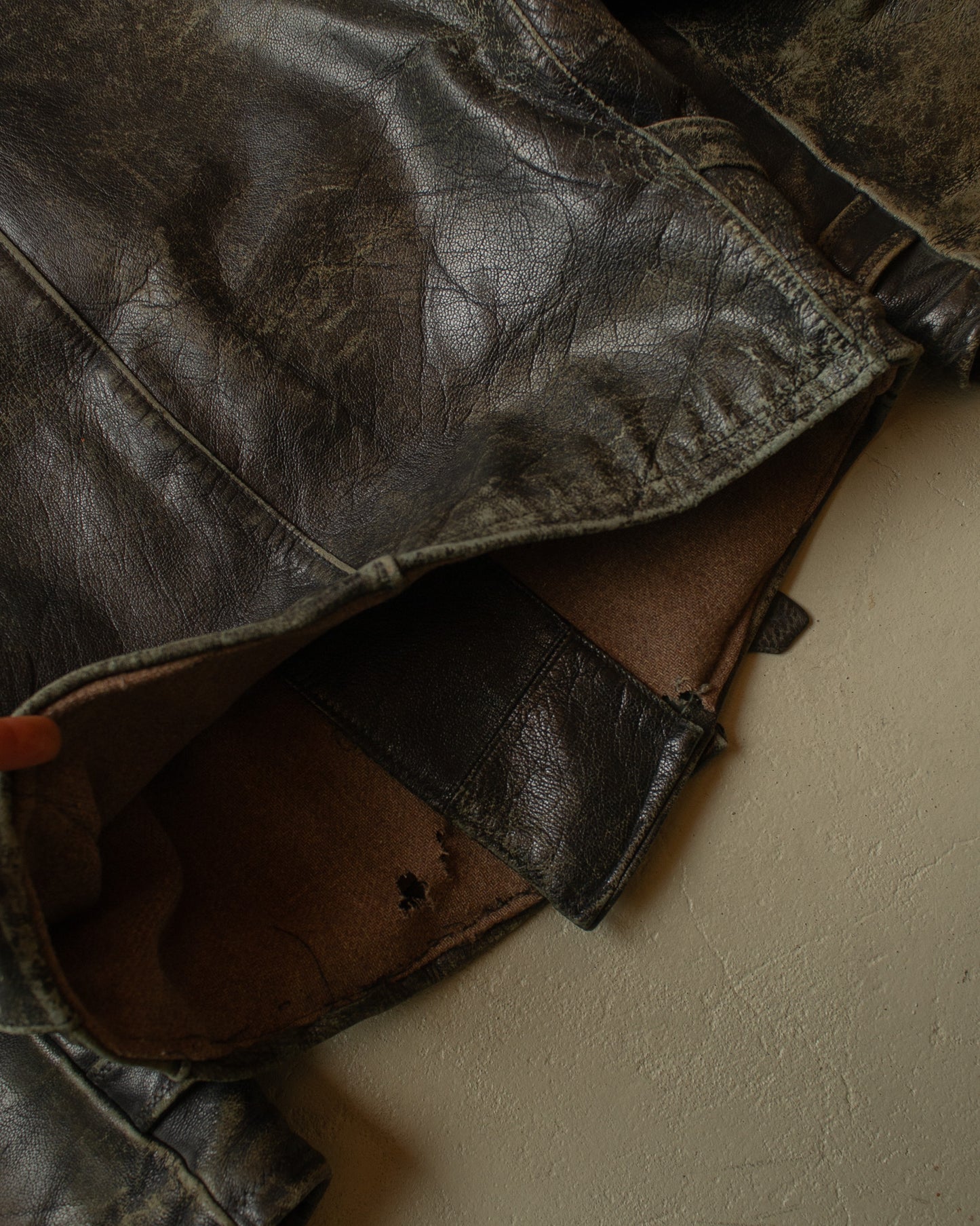 1930s German Faded Leather Biker Jacket black - L